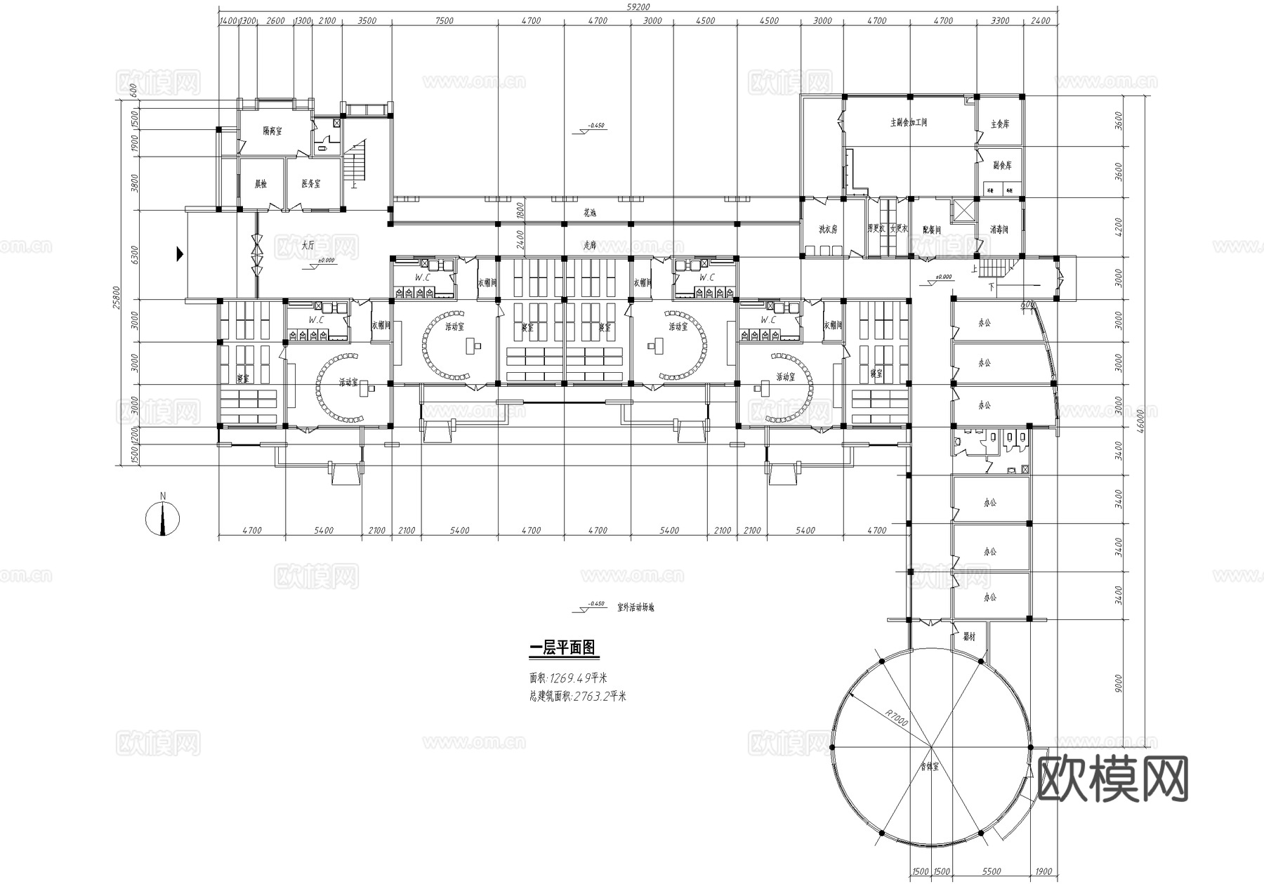 幼儿园建筑 平面图 三层托儿所cad施工图