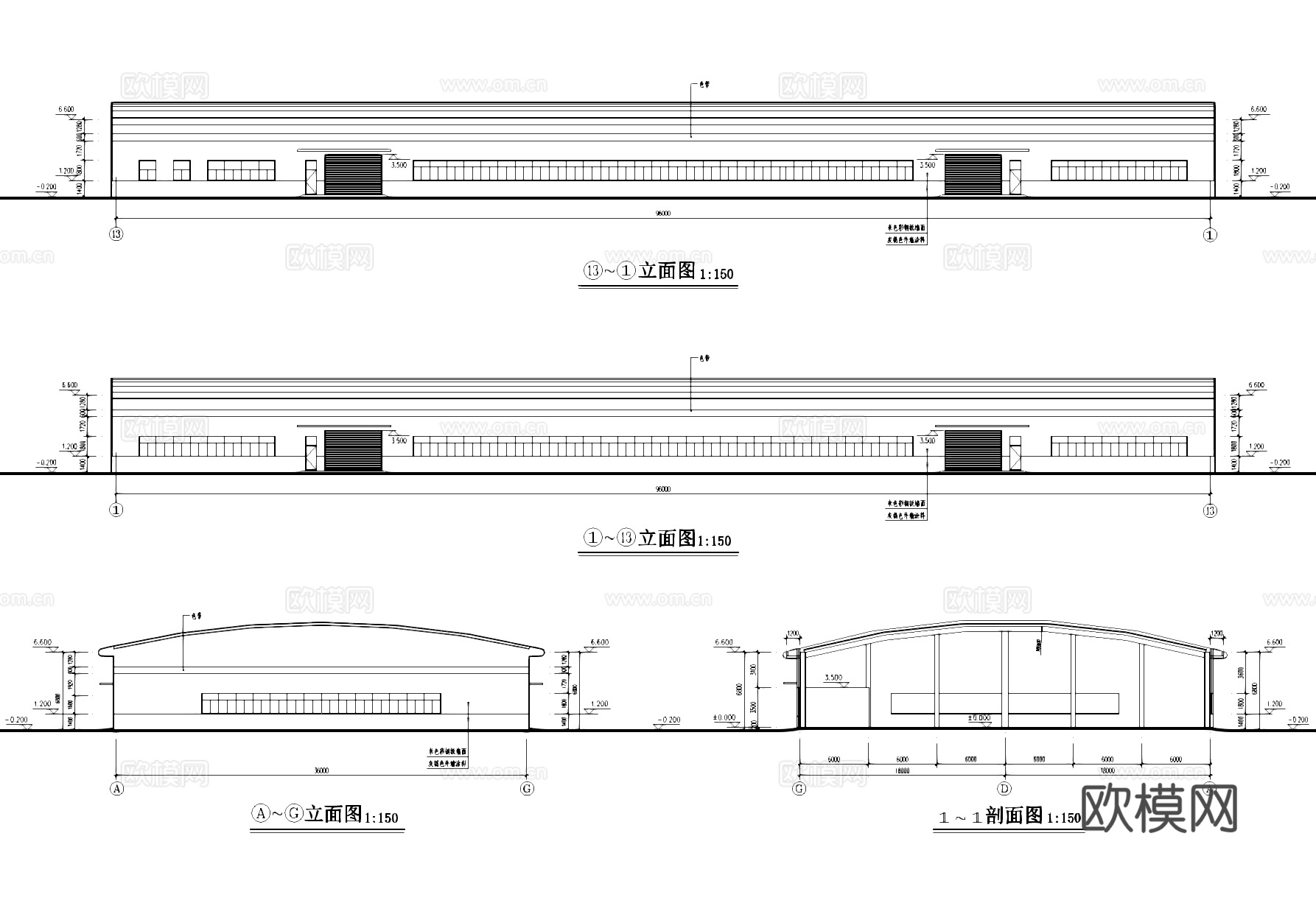 单层车间工业建筑CAD施工图cad施工图
