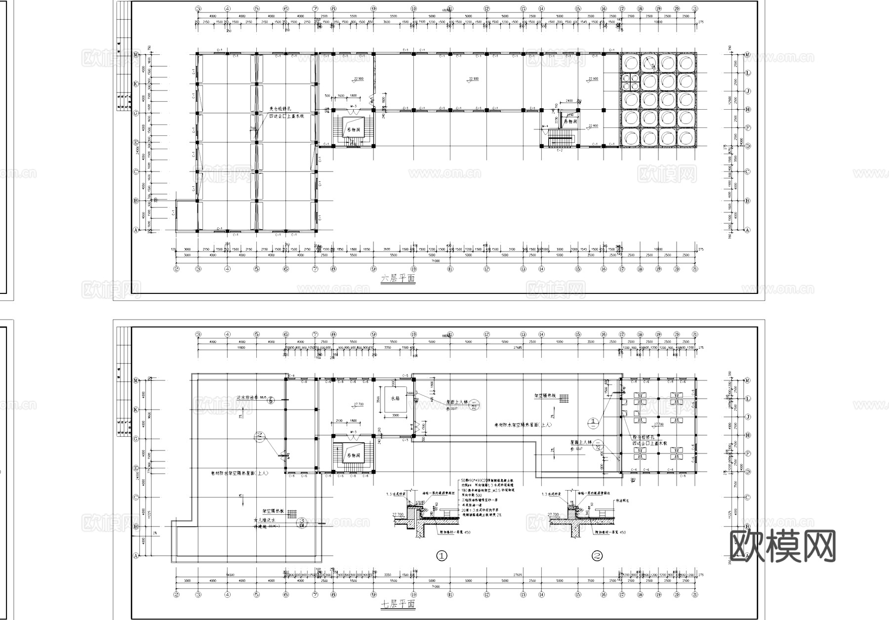 七层面粉加工厂厂房仓库工业建筑CAD施工图cad施工图