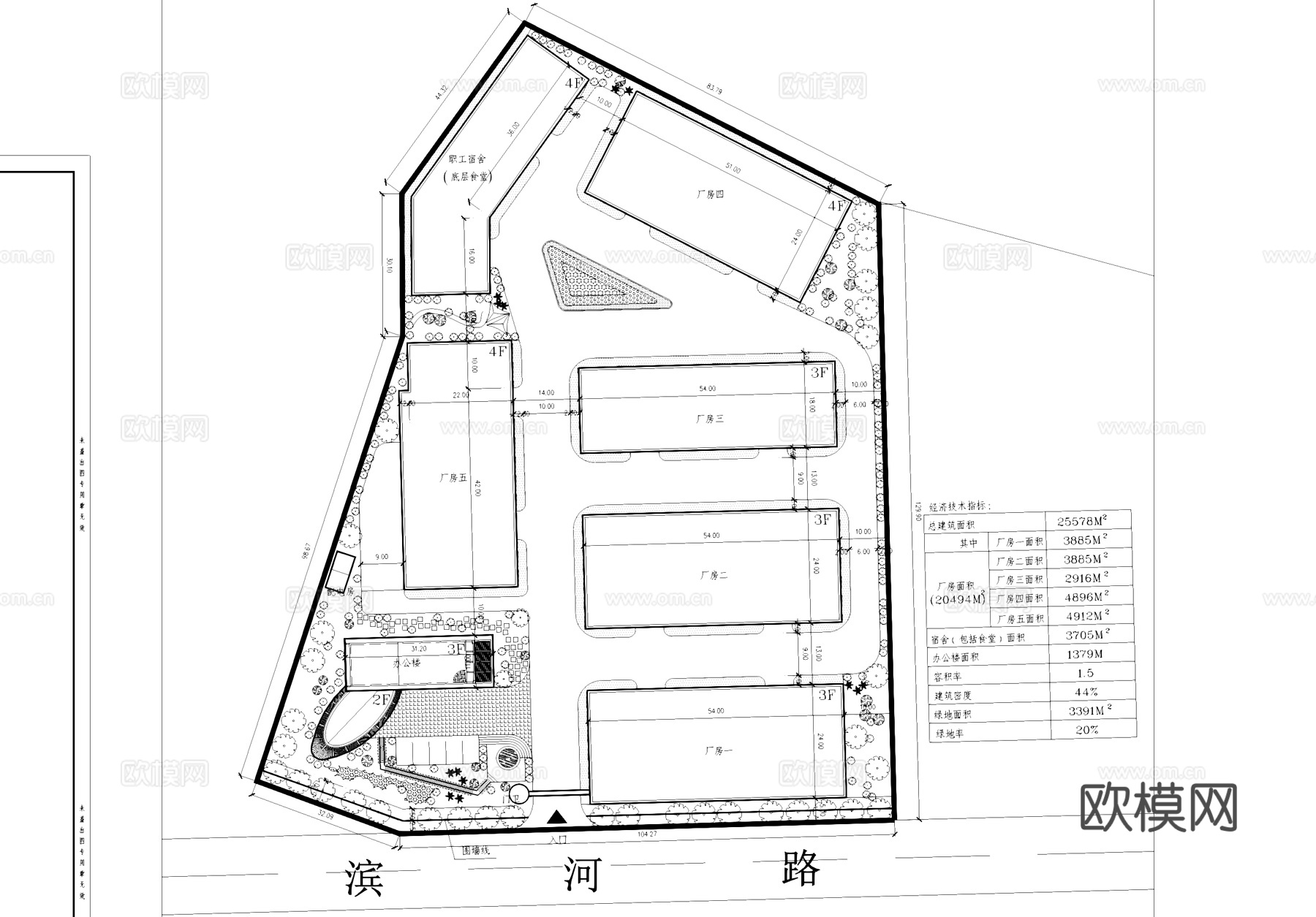 工业园区厂房办公宿舍规划总平面CAD施工图cad施工图