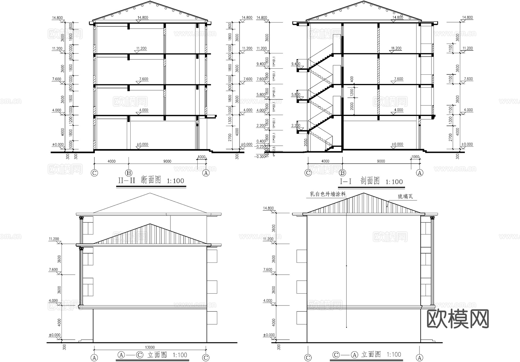 欧式四层商住综合楼建筑cad施工图