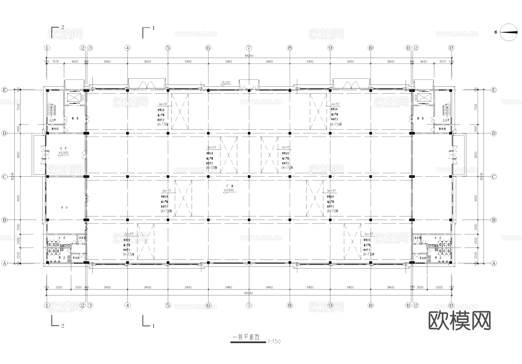 工业车间厂房建筑CAD施工图集cad施工图