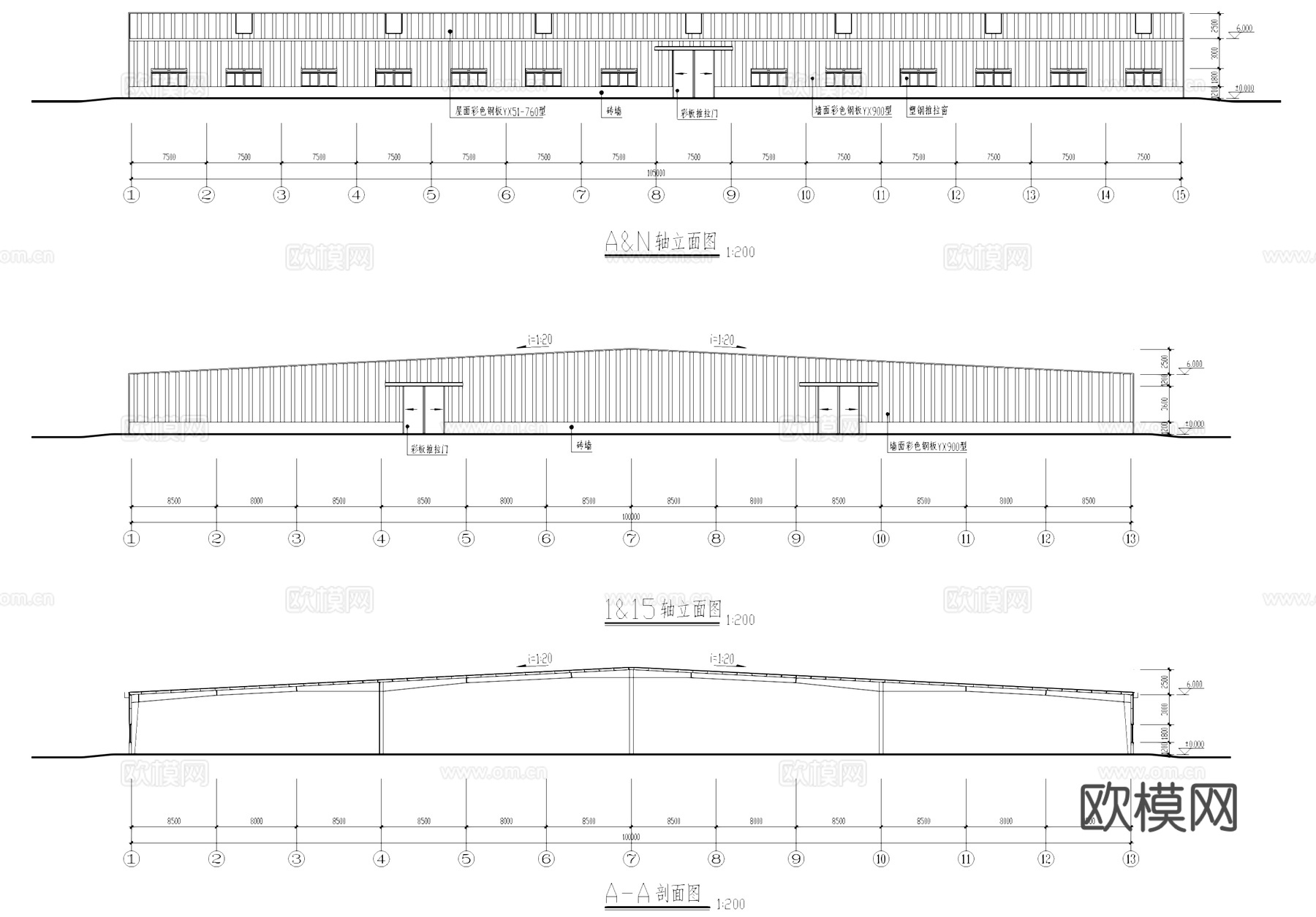 彩钢板工业厂房车间建筑结构CAD施工图集cad施工图