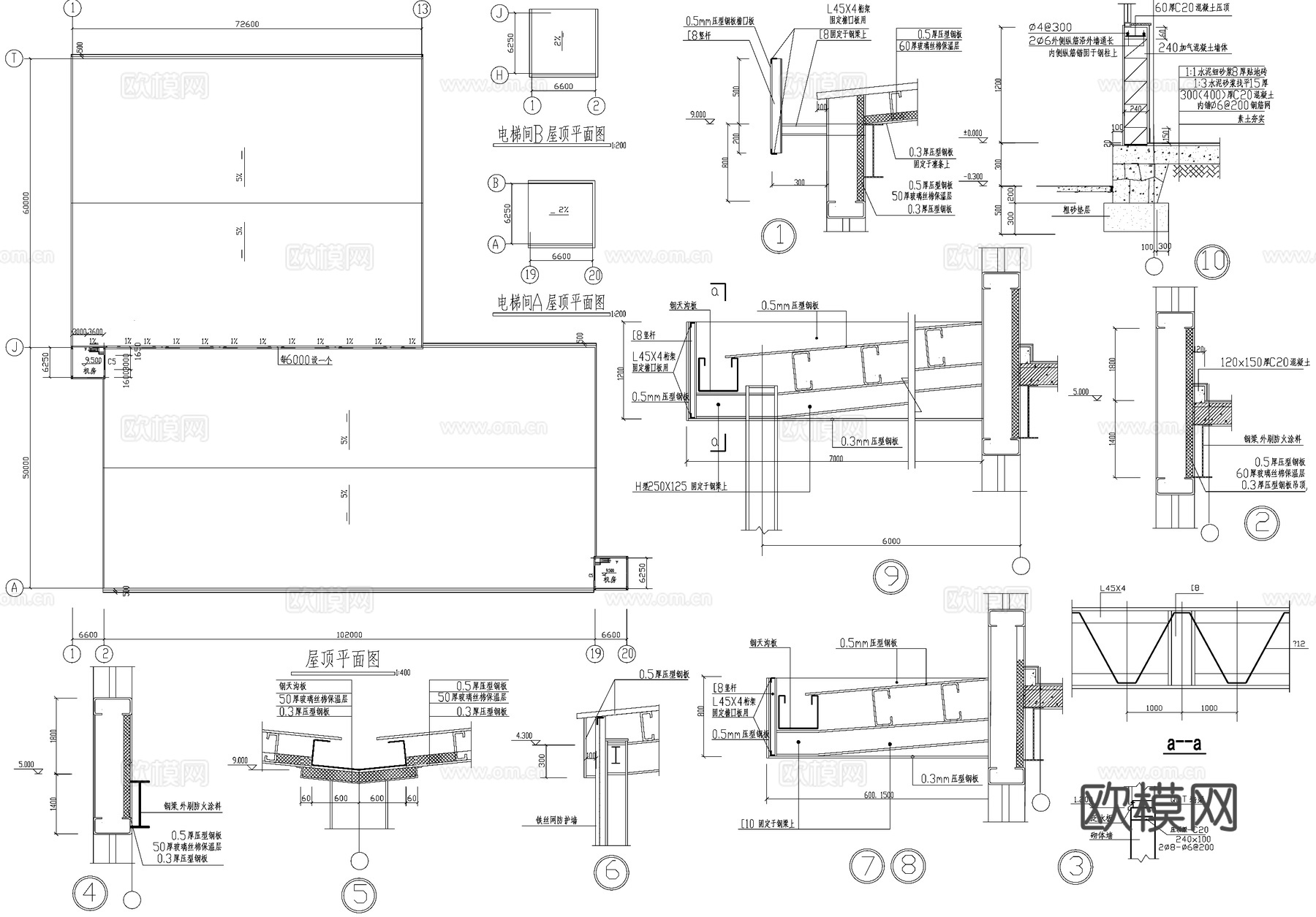 钢结构厂房单层车间工业建筑cad施工图