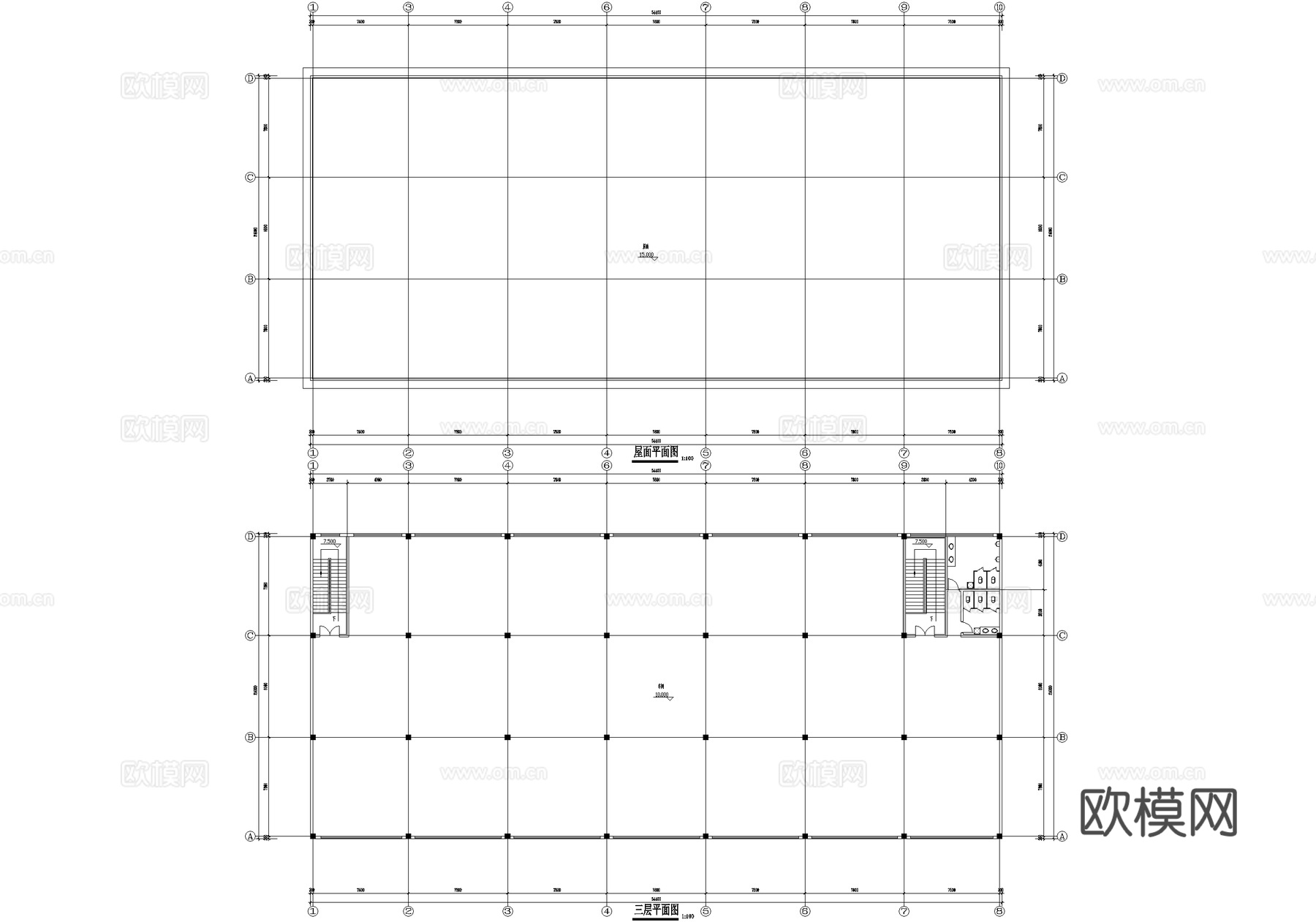 三层车间厂房工业建筑cad施工图