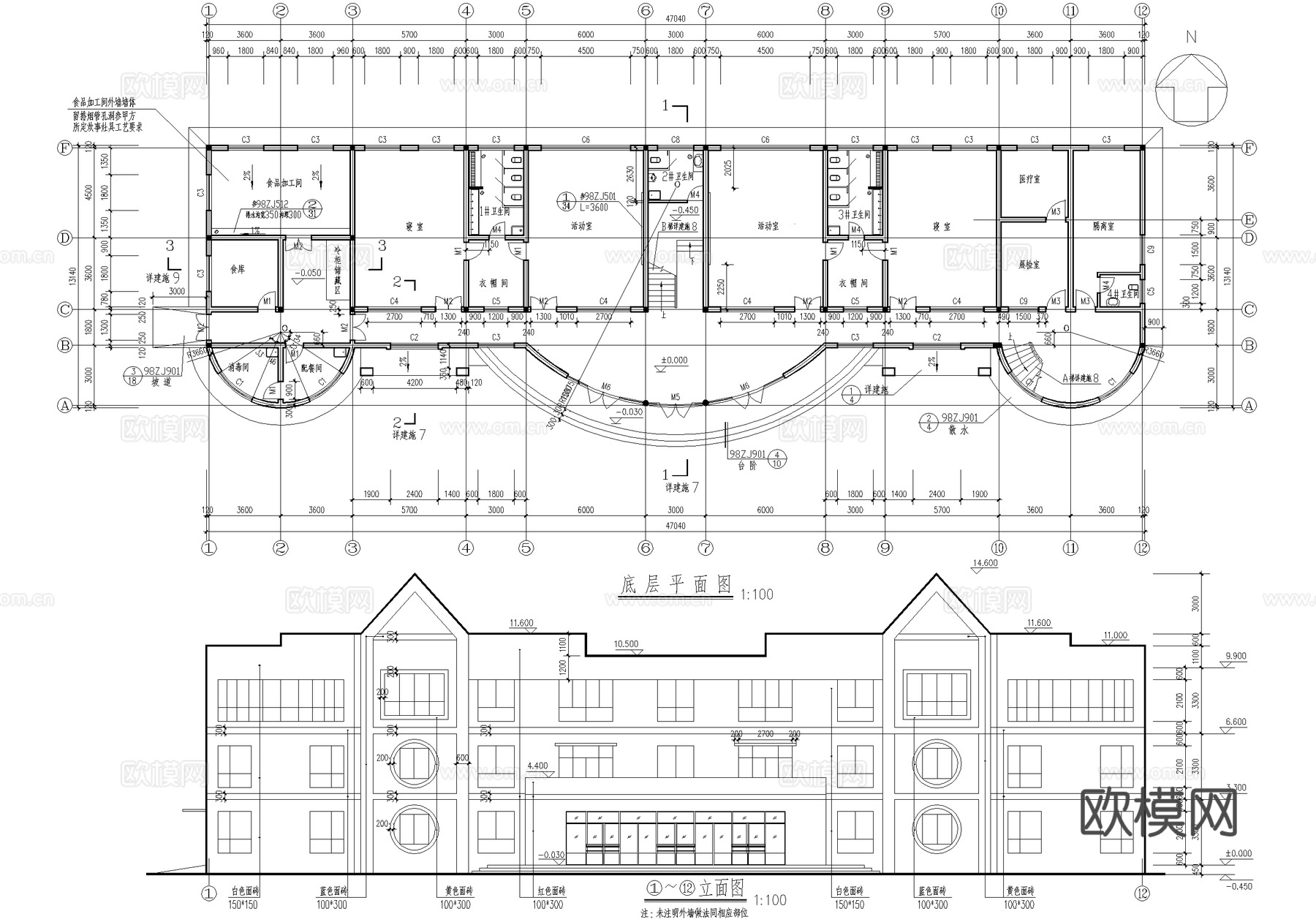 三层托儿所幼儿园建筑cad施工图