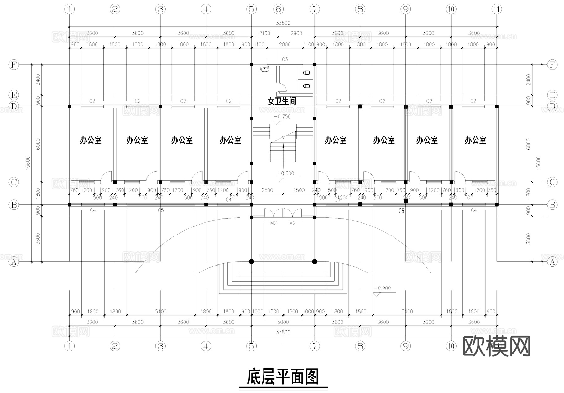 欧式多层办公楼建筑CAD施工图cad施工图