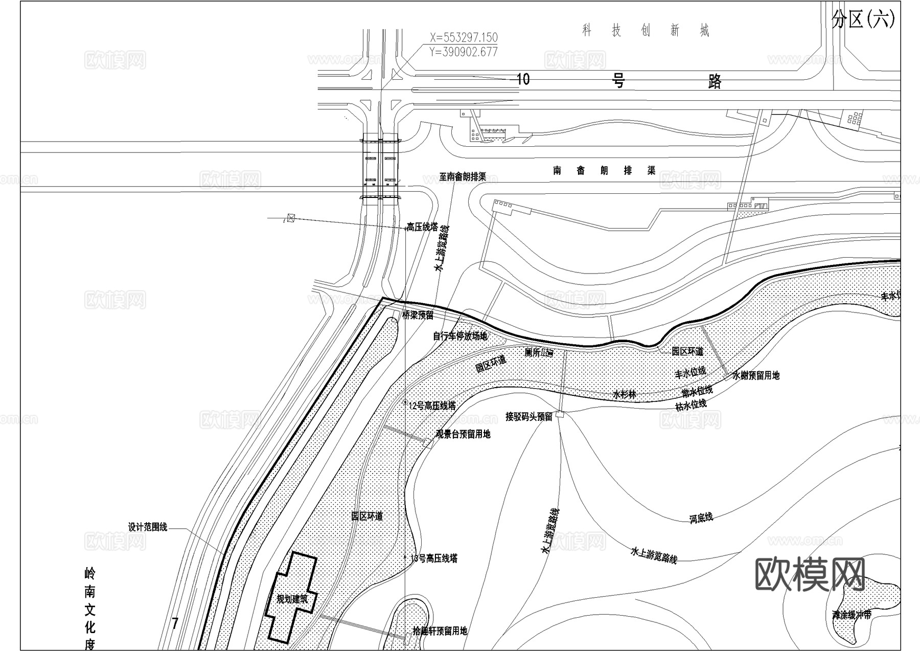 湿地滨水公园规划总平面图 总图竖向游览路线cad施工图