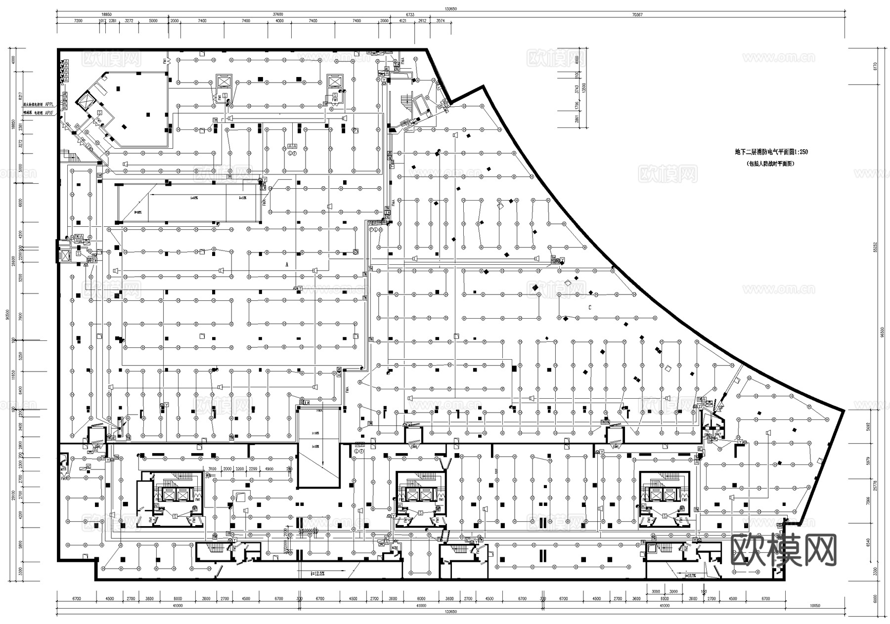 地下层消防电气平面图 报警器消防图 烟感消防图 系统图cad施工图