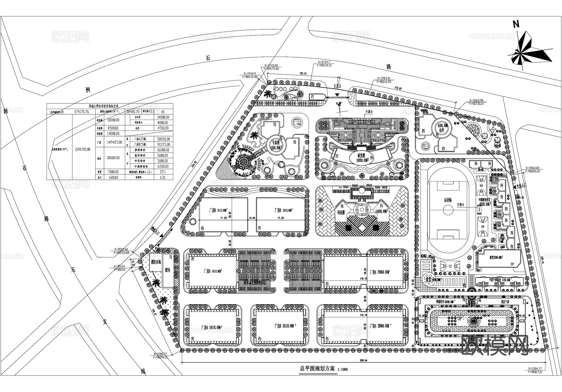 产业园工业园规划平面图cad施工图