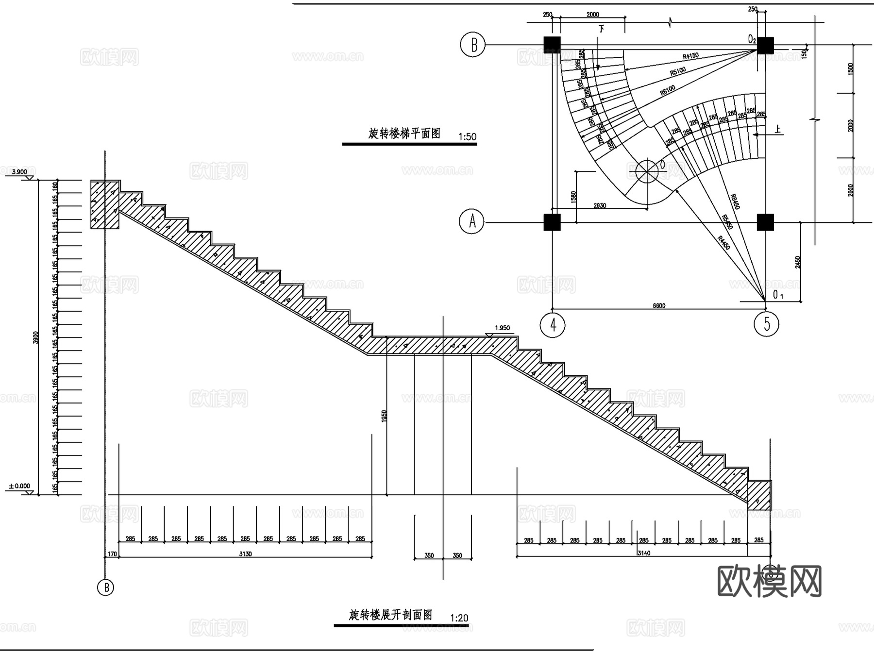 旋转楼梯CAD施工图全套cad施工图