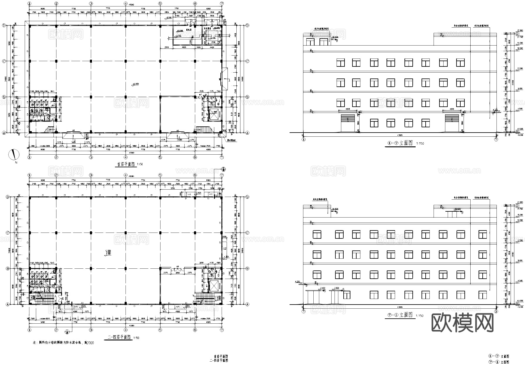 五层车间厂房仓库工业建筑CAD施工图cad施工图