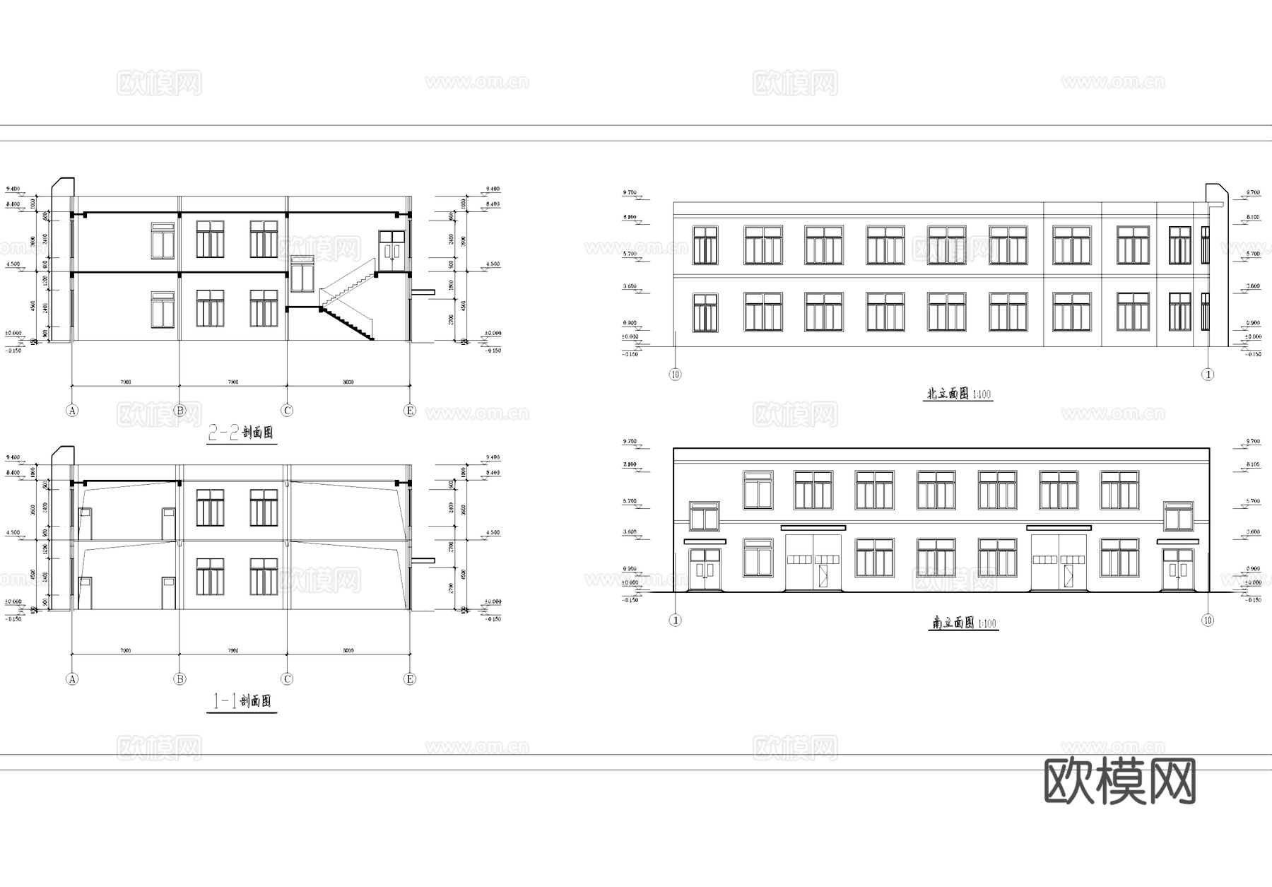 二层工业厂房车间建筑CAD施工图集cad施工图