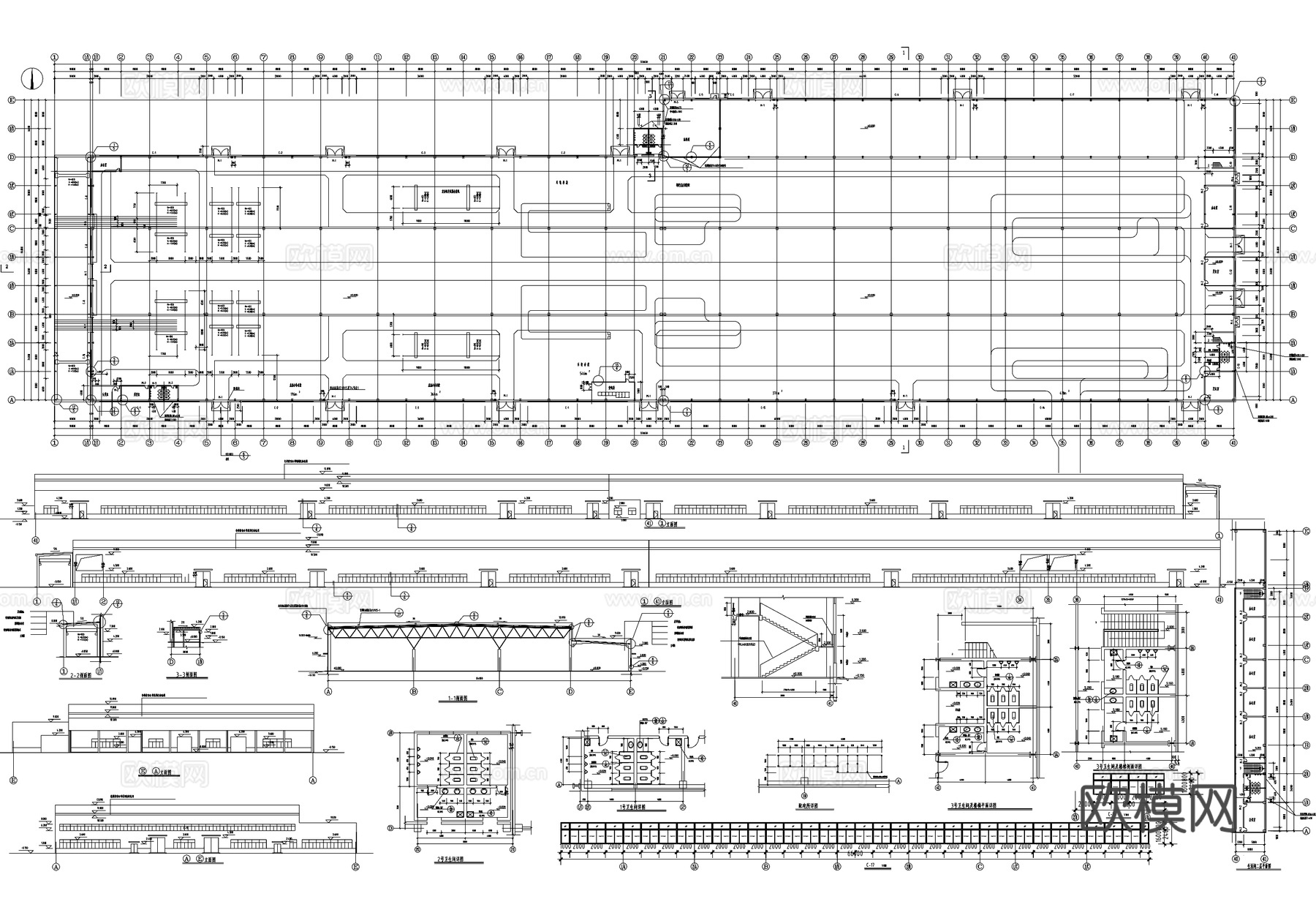 汽车厂房装配车间总装车间工业建筑cad施工图下载（渲染图1）