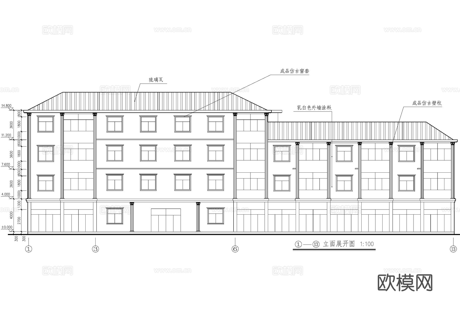 欧式四层商住综合楼建筑cad施工图