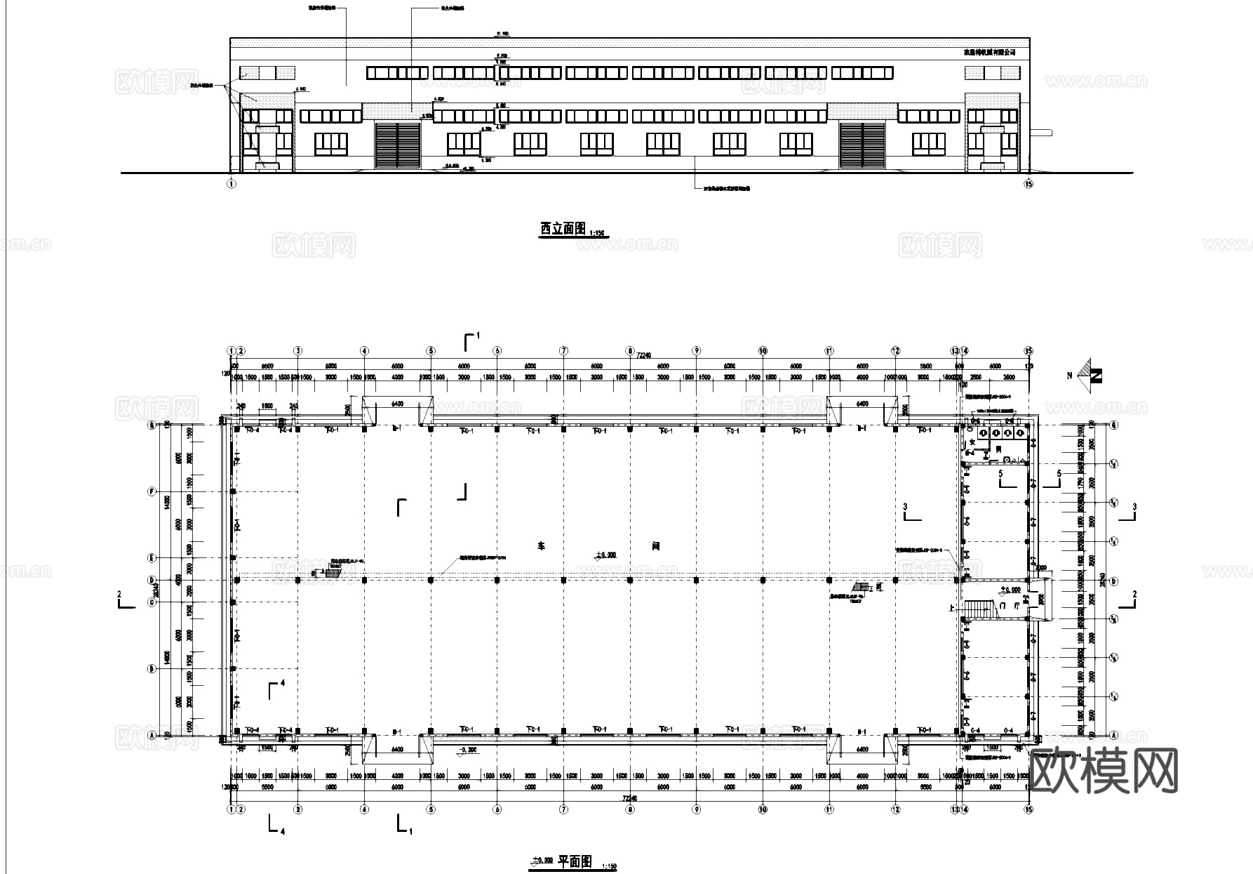 工业车间厂房建筑CAD施工图cad施工图
