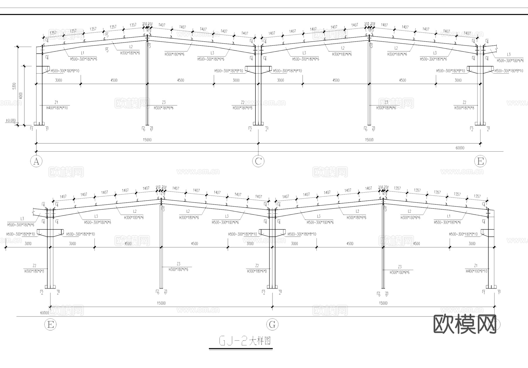 彩钢板厂房车间结构CAD施工图集cad施工图