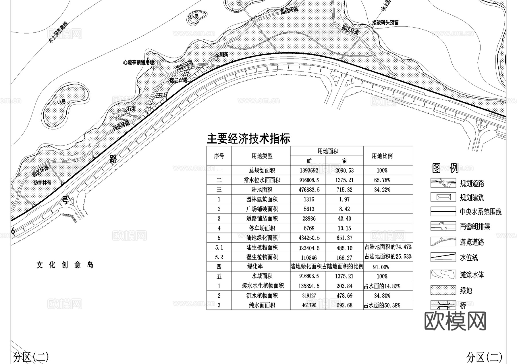 湿地滨水公园规划总平面图 总图竖向游览路线cad施工图
