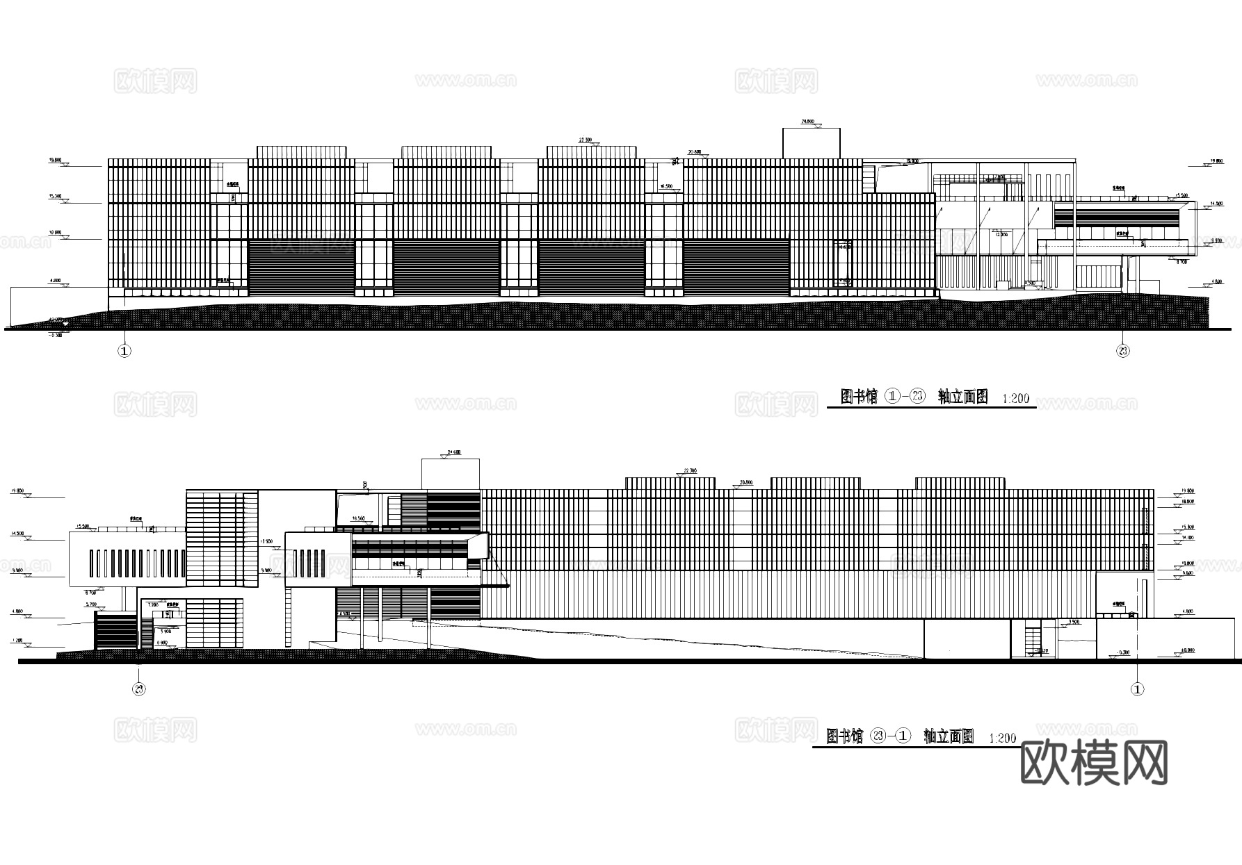 图书馆剖立面建筑CAD施工图cad施工图