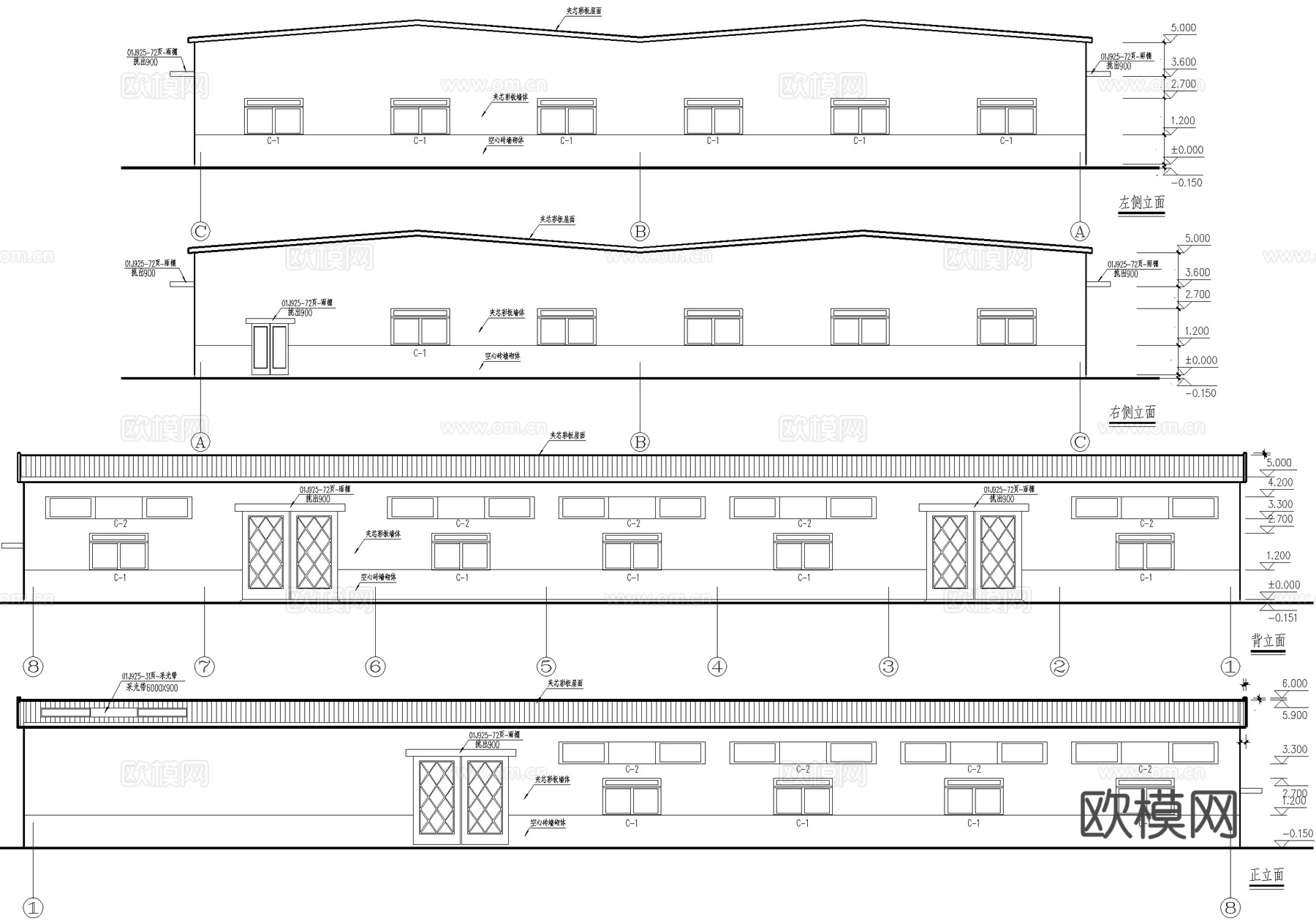 钢结构厂房单层戊类生产车间工业建筑cad施工图