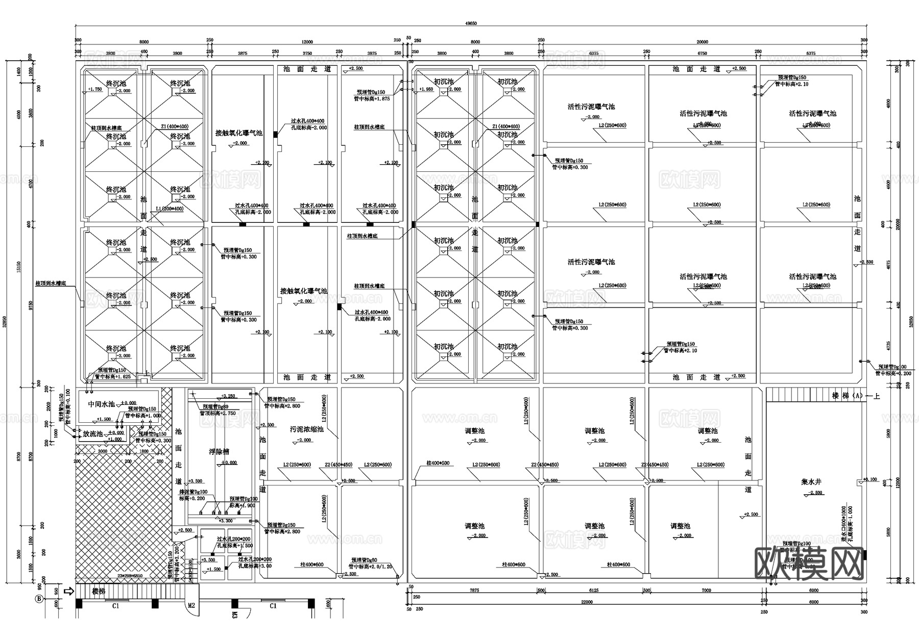 污水处理平面图厂房车间工业建筑cad施工图
