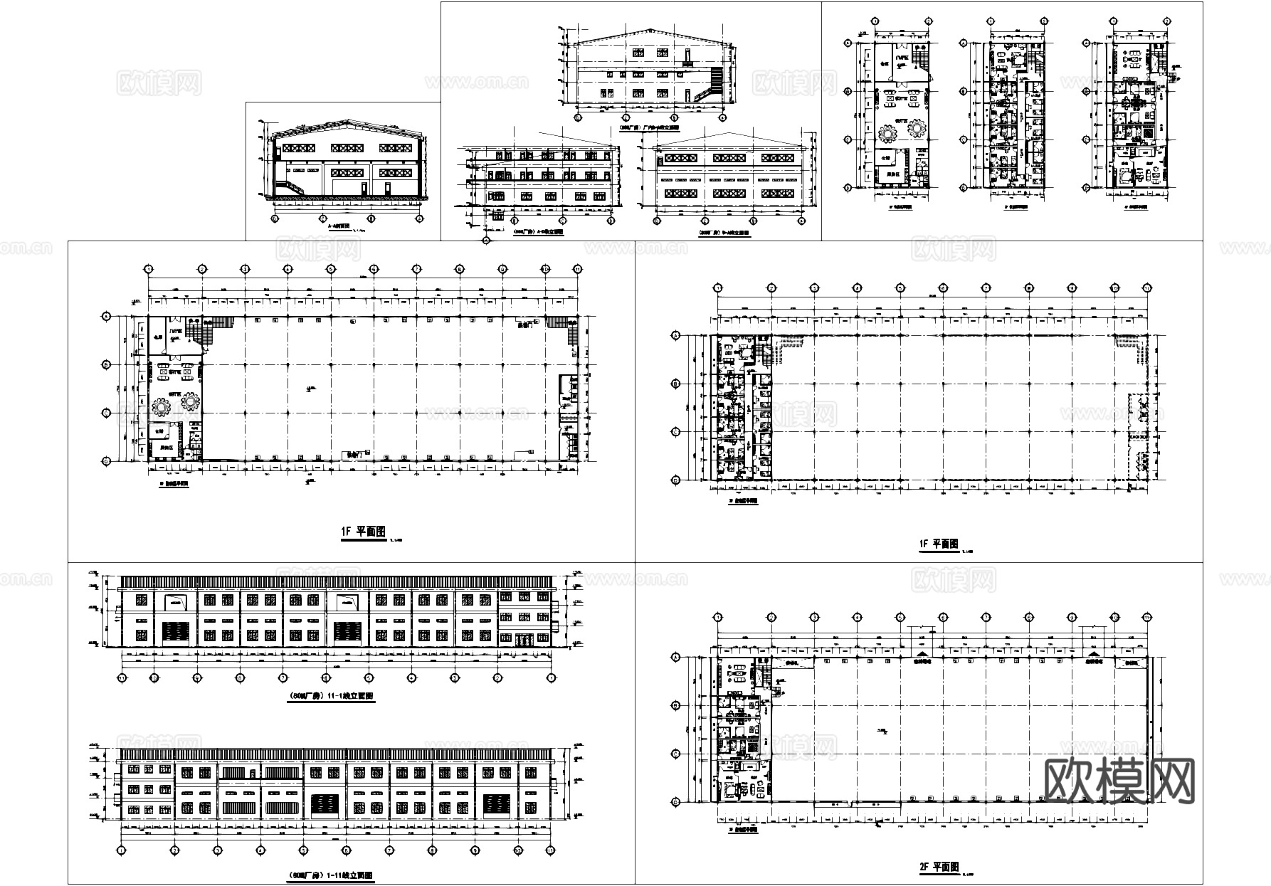 二层工业厂房车间及三层宿舍建筑CAD施工图.zipcad施工图