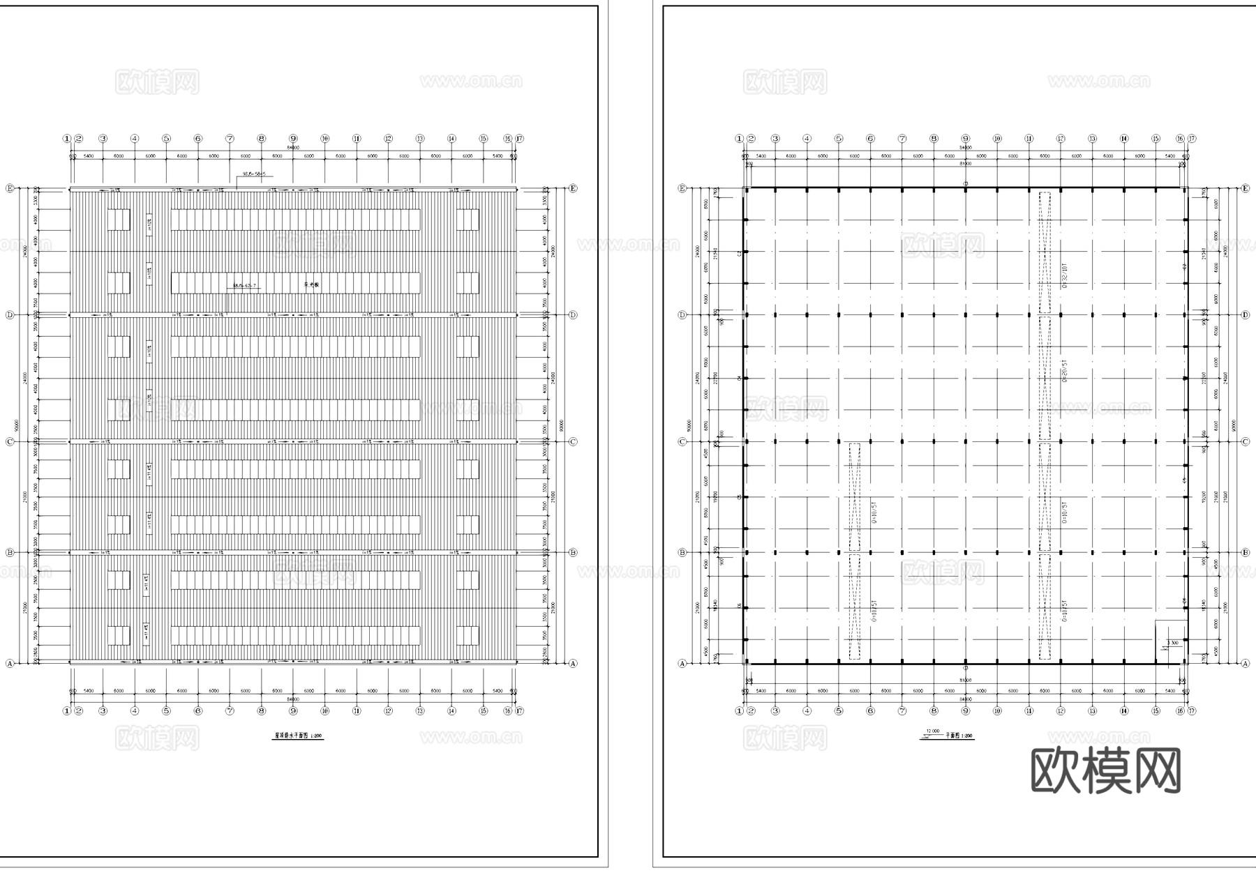 单层钢筋混凝土排架厂房车间工业建筑CAD施工图集cad施工图
