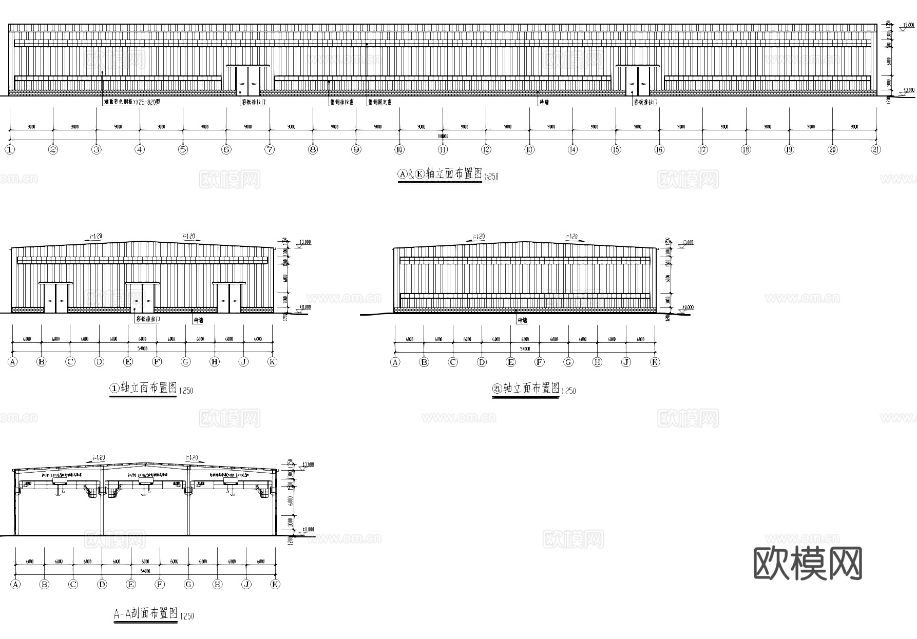 钢结构单层吊车车间仓库厂房工业建筑结构CAD施工图cad施工图