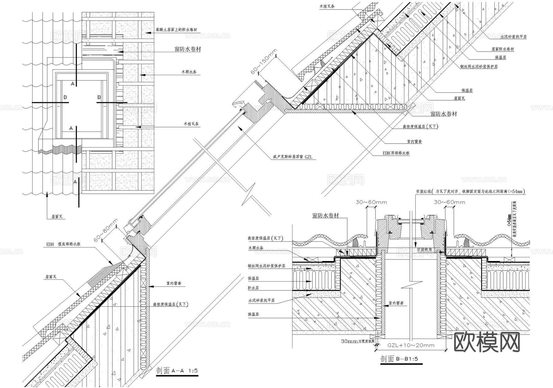 坡屋顶 斜屋面窗cad施工图
