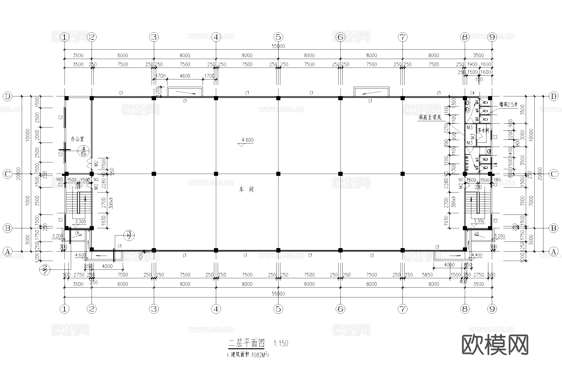 二层车间厂房工业建筑CAD施工图cad施工图