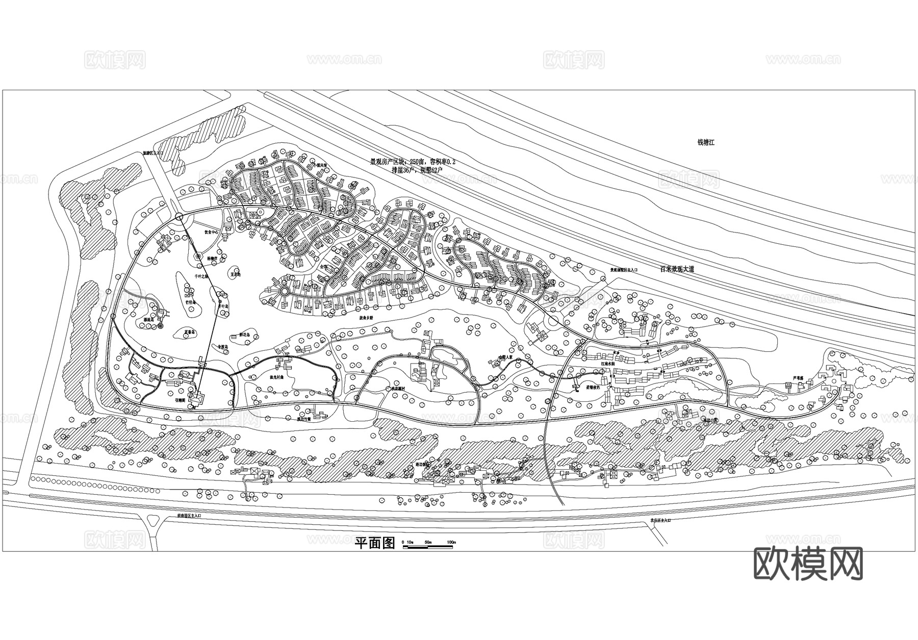 农业高科技示范园规划总平面图 景观别墅乡村农庄cad施工图