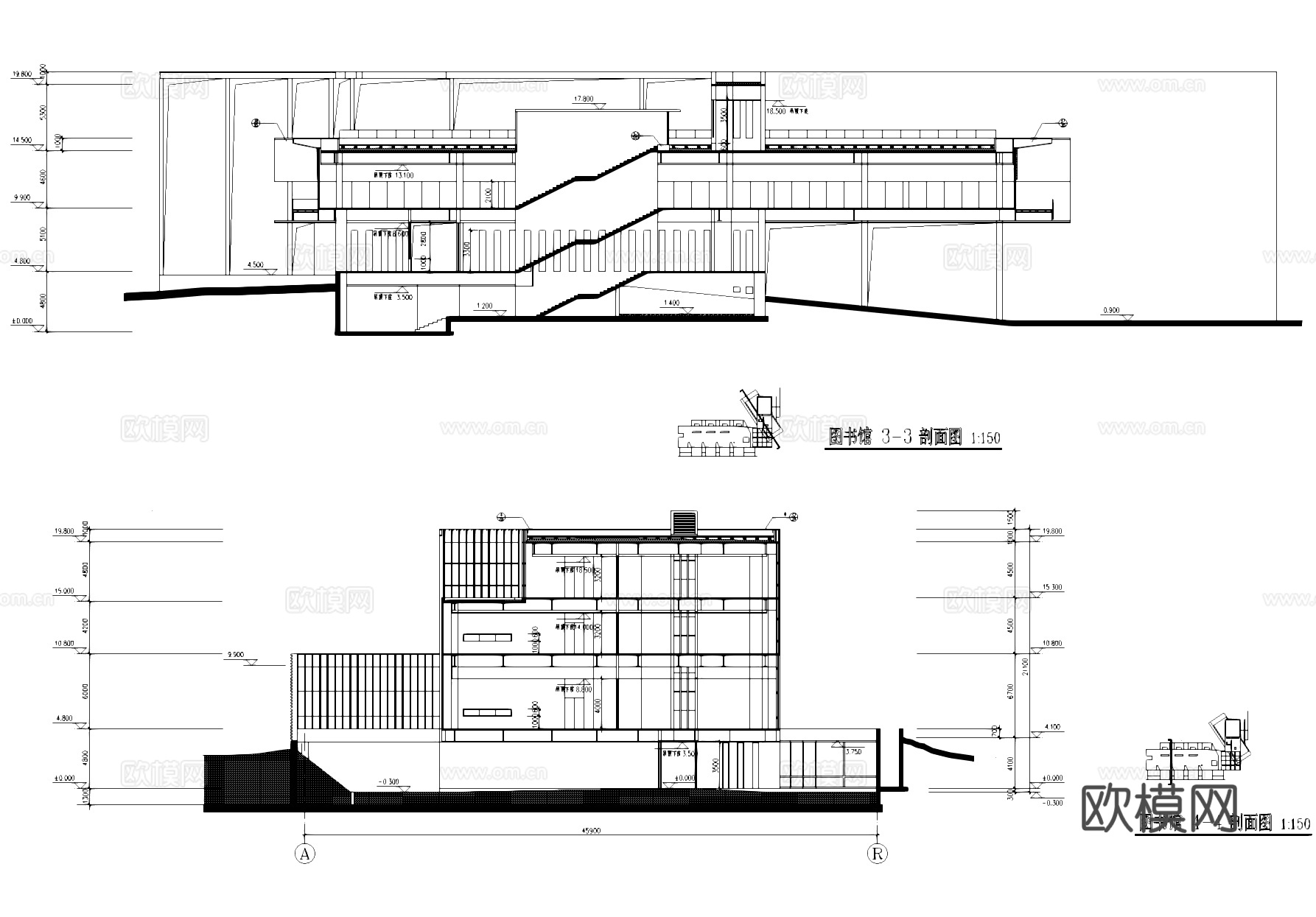 图书馆剖立面建筑CAD施工图cad施工图