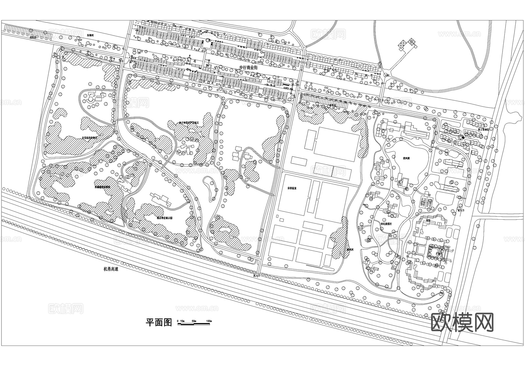 农业高科技示范园规划总平面图 景观别墅乡村农庄cad施工图