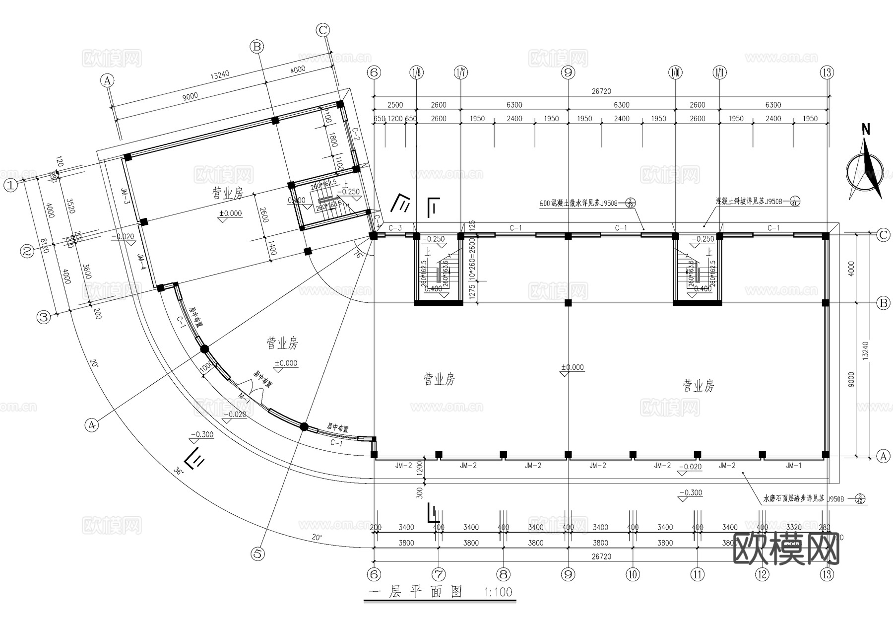欧式四层商住综合楼建筑cad施工图