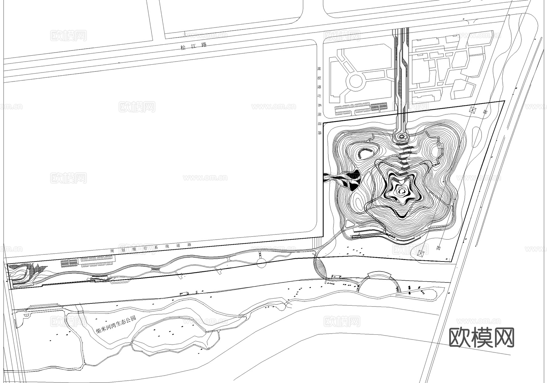 滨水公园 规划总平面图cad施工图