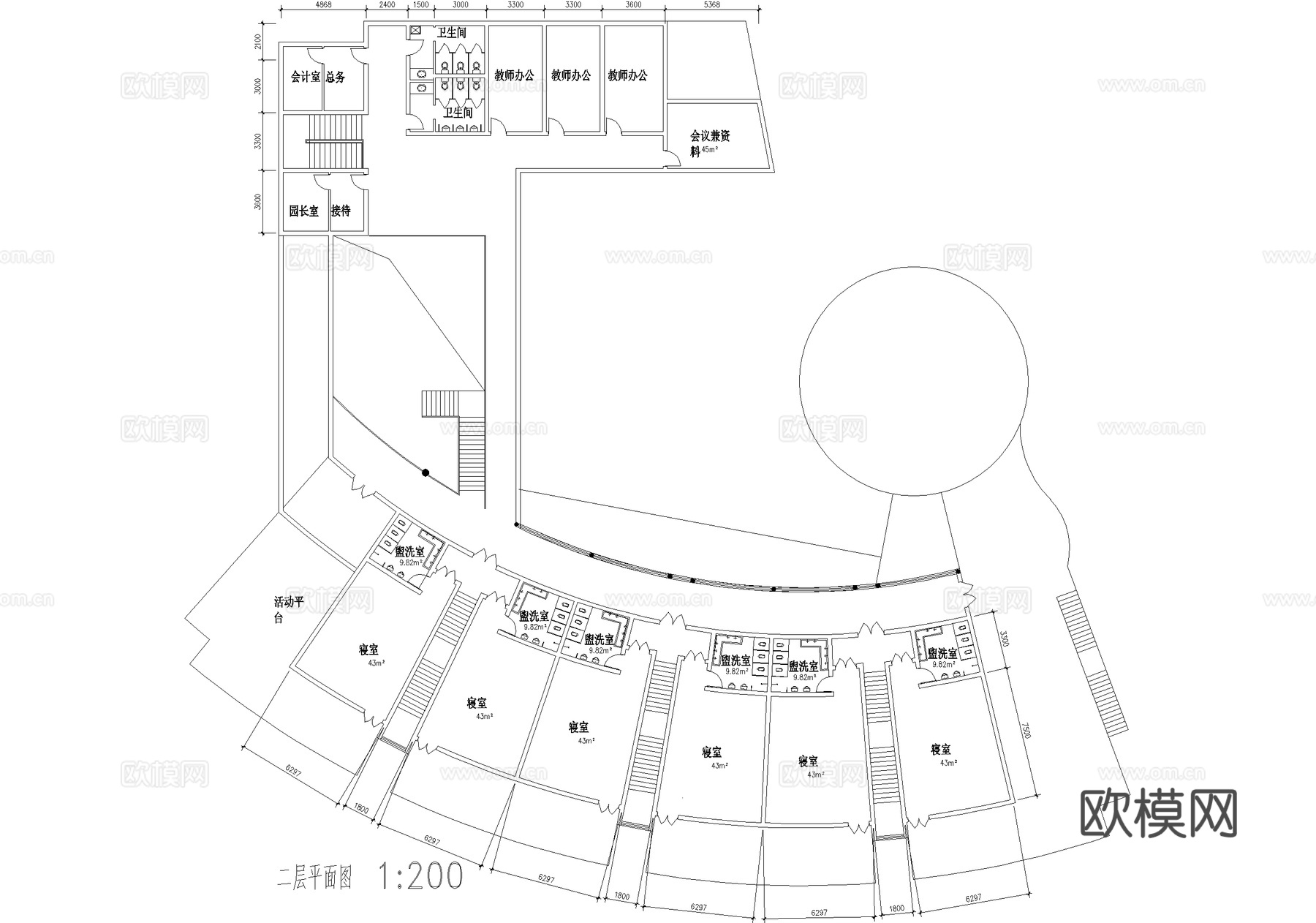 幼儿园建筑 二层托儿所cad施工图