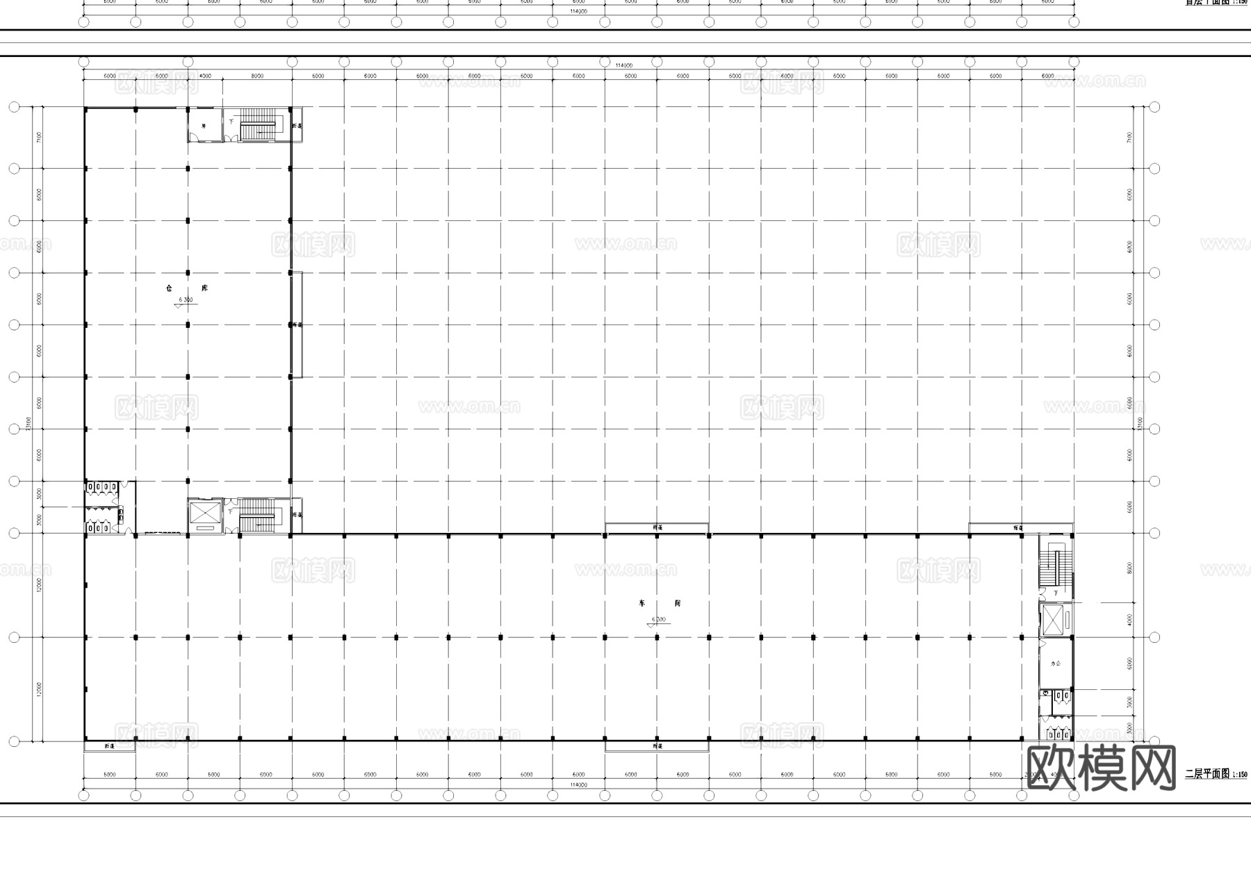 工业车间仓库厂房建筑CAD施工图cad施工图