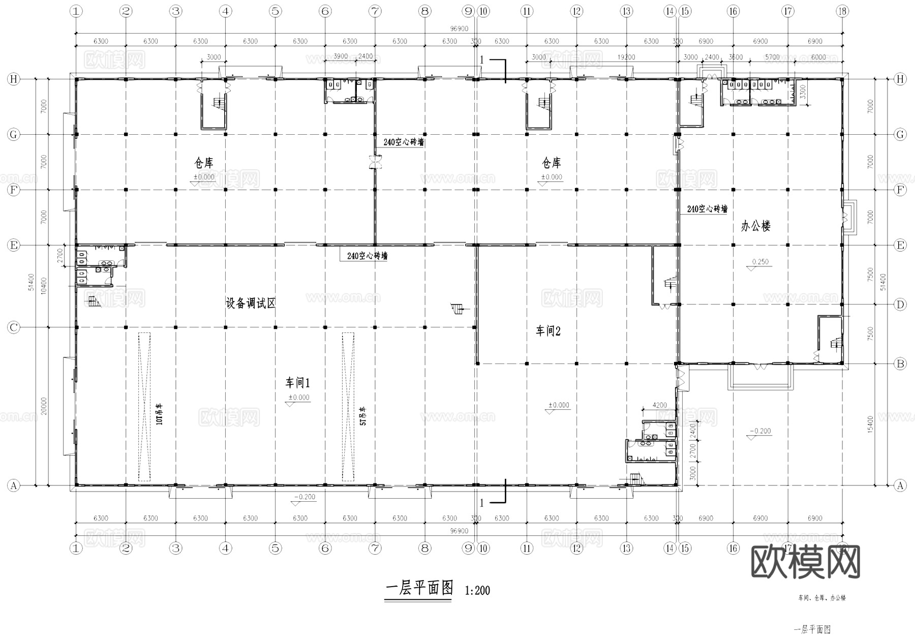 仓库车间办公楼工业建筑CAD施工图cad施工图