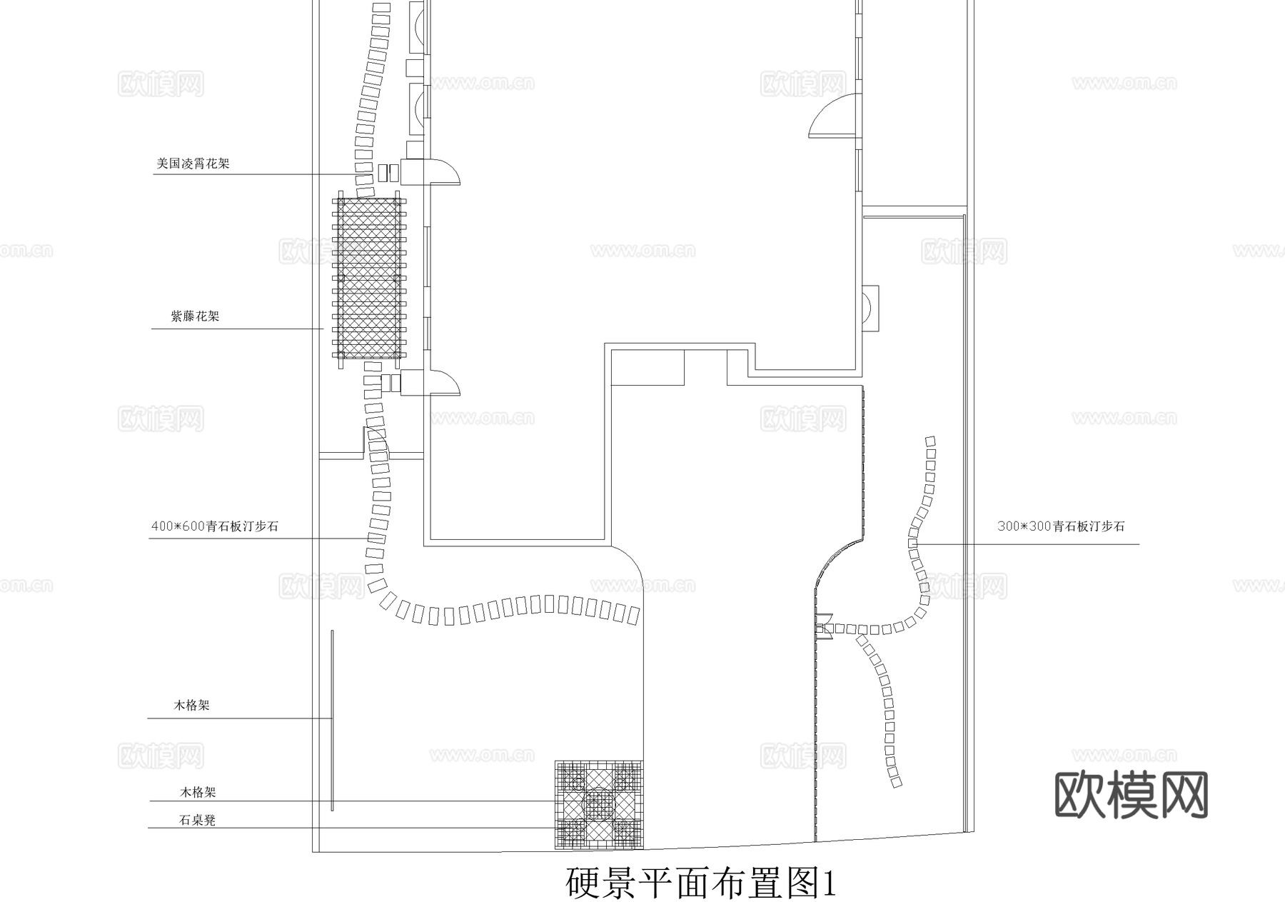别墅庭院景观平面图 植物种植绿化配置cad施工图