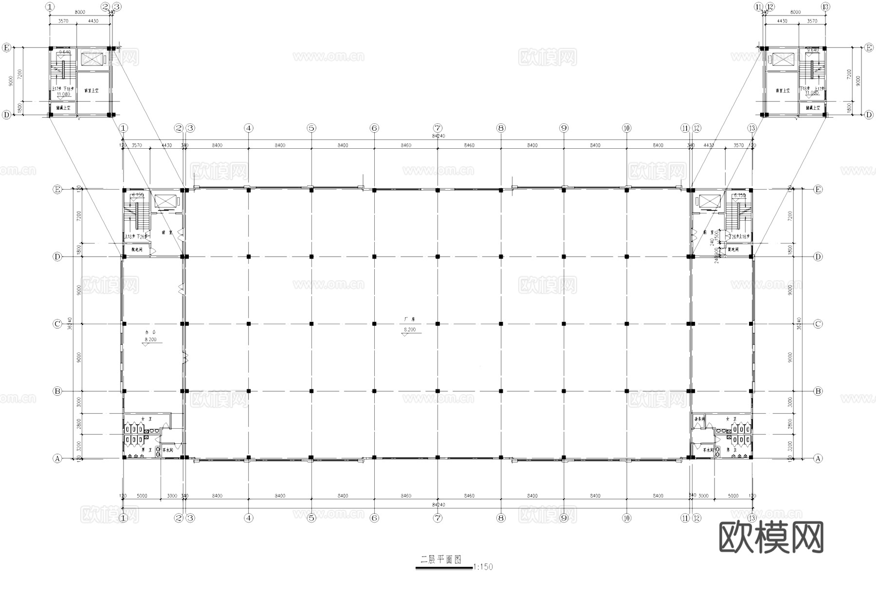 工业车间厂房建筑CAD施工图集cad施工图