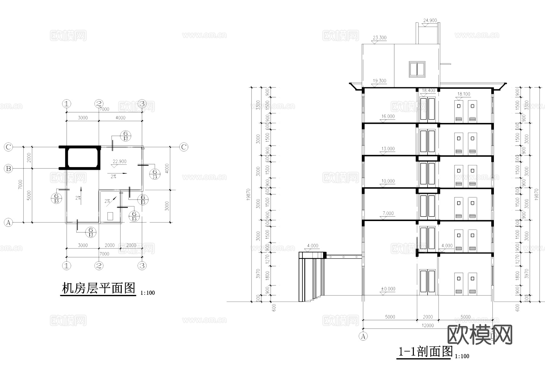 厂区办公楼建筑CAD施工图cad施工图