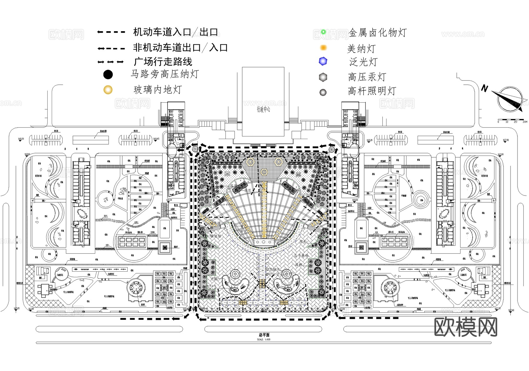 城市行政中心广场 规划总平面图cad施工图
