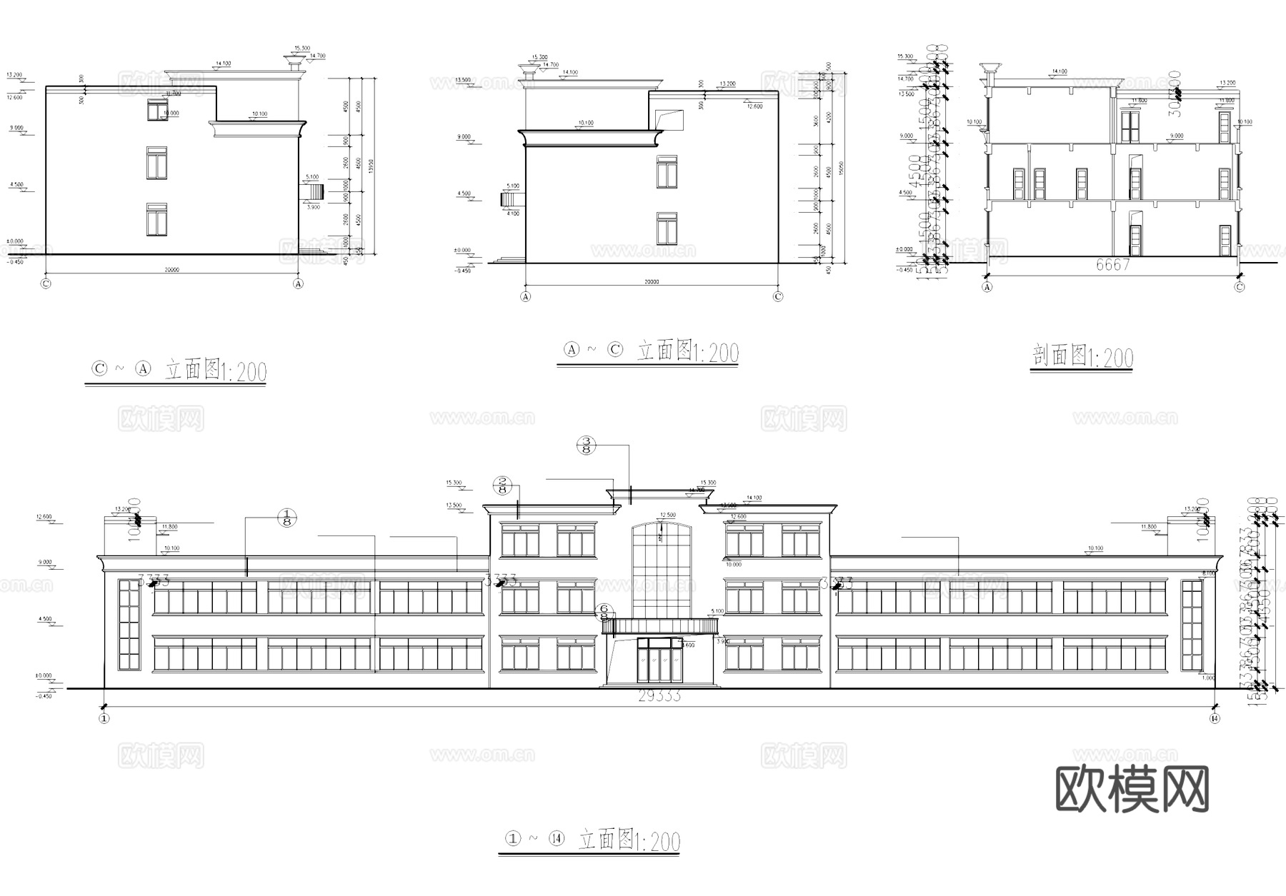 三层车间厂房工业建筑CAD施工图cad施工图