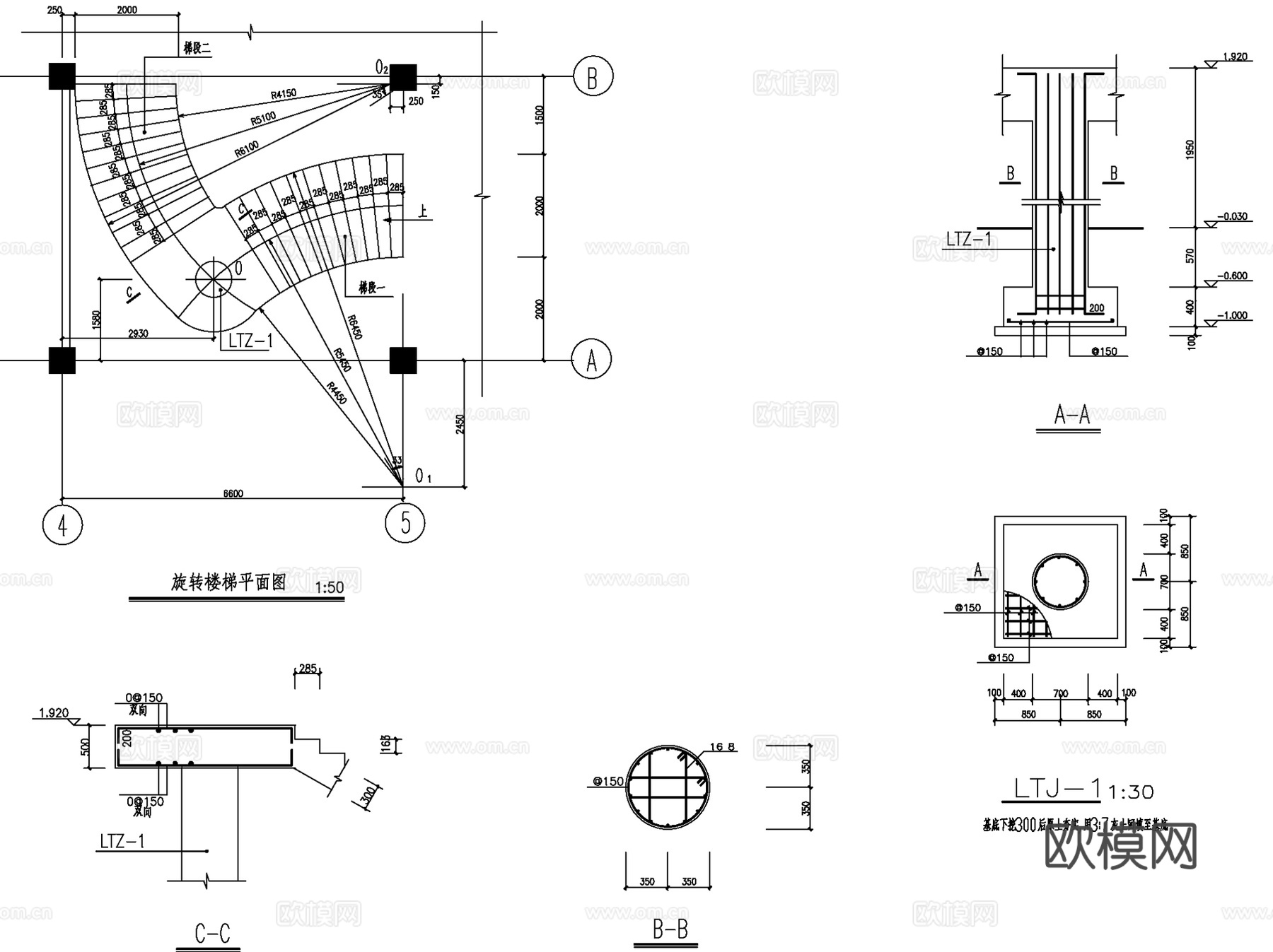 旋转楼梯CAD施工图全套cad施工图