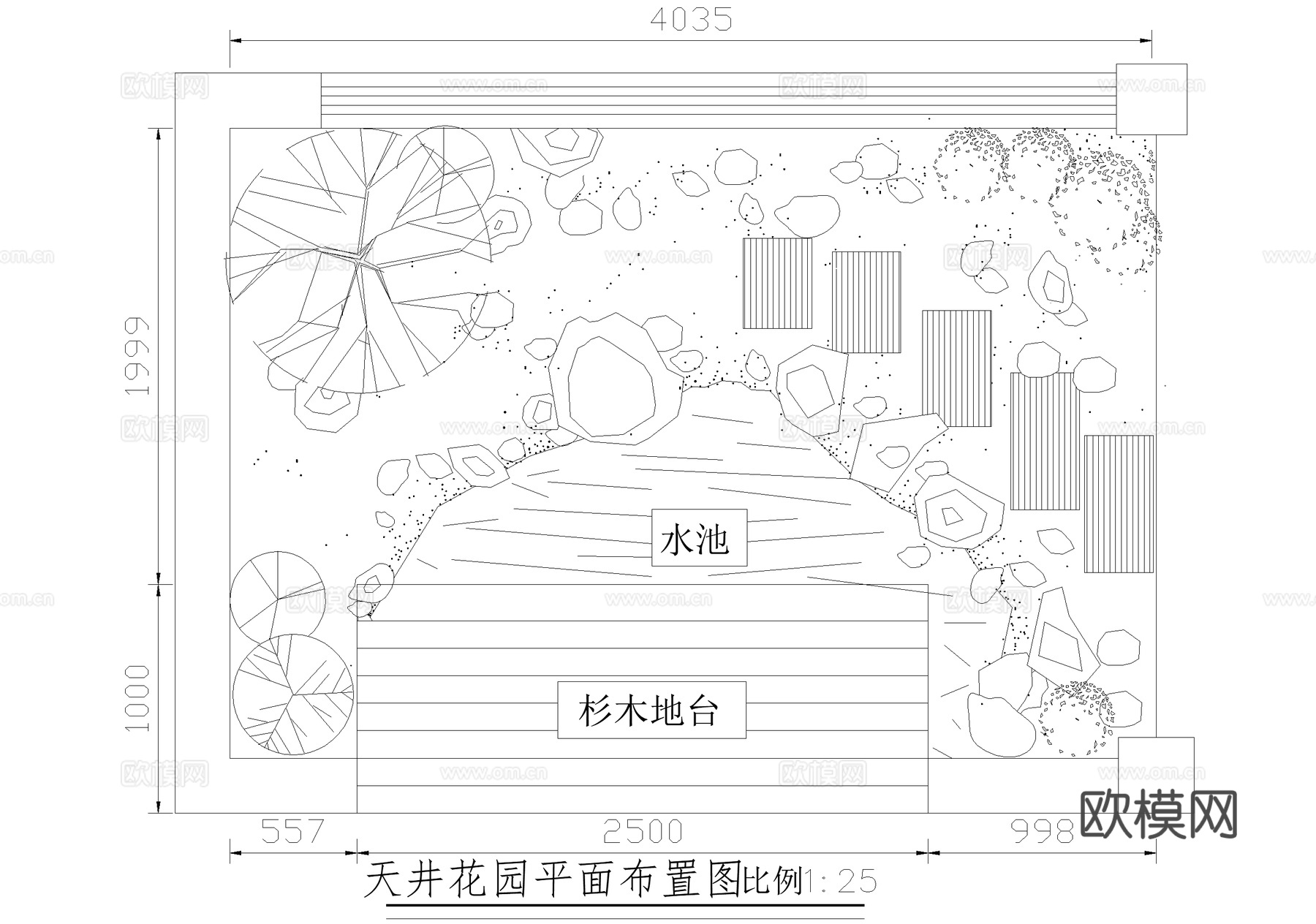 别墅庭院 屋顶花园 天井花园cad施工图