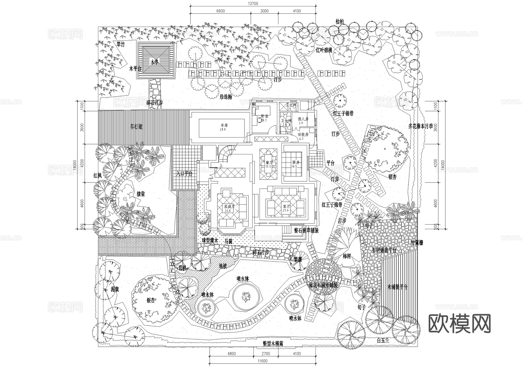 庭院 植物绿化平面图cad施工图