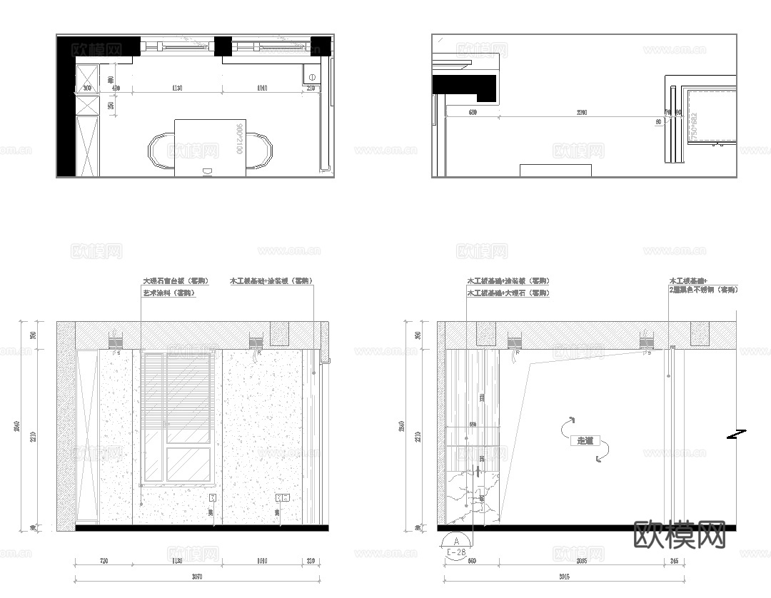 三室一厅样板间大平层  最新全套施工图设计cad施工图