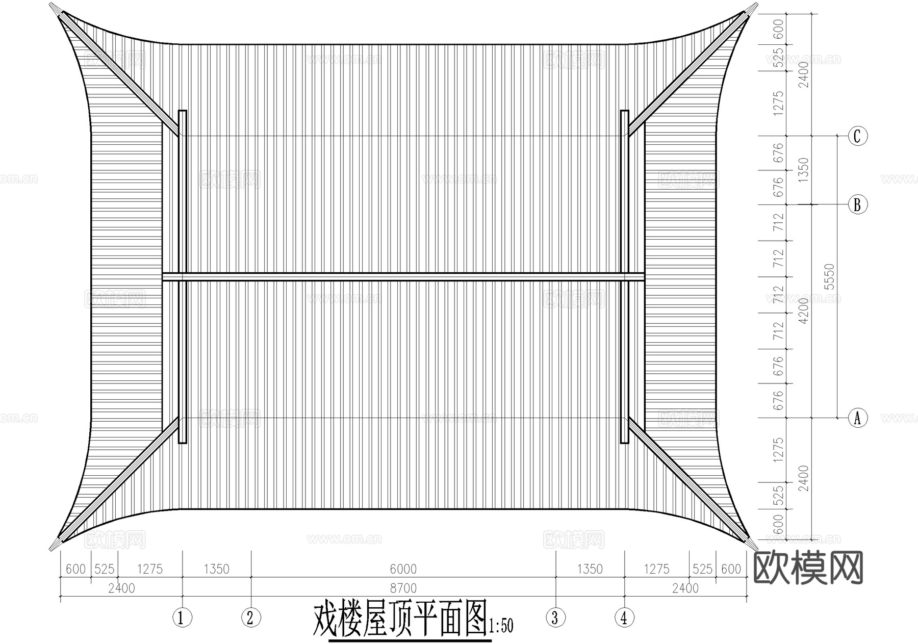 寺庙 万寿宫戏楼 明清仿古建筑 二层钢混木结构cad施工图