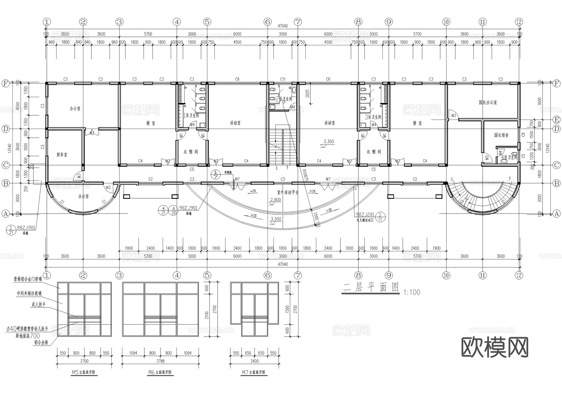 三层托儿所幼儿园建筑cad施工图