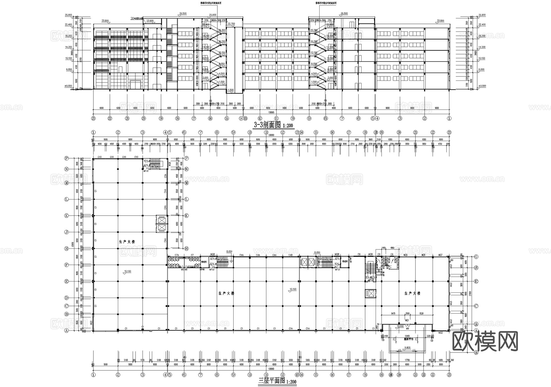 五层生产办公大楼厂房车间工业建筑cad施工图